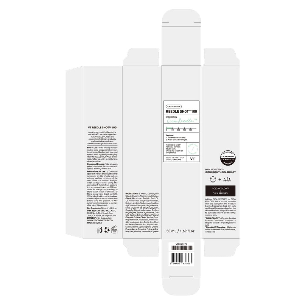 VT COSMETICS CICA Reedle Shot 100, Spicule Microneedling Serum for Pore Care & Exfoliation, Exosome, Centella Asiatica for Glass Skin, Skin Texture, Korean Liquid Skin Booster (1.69 Fl Oz / 50ml)