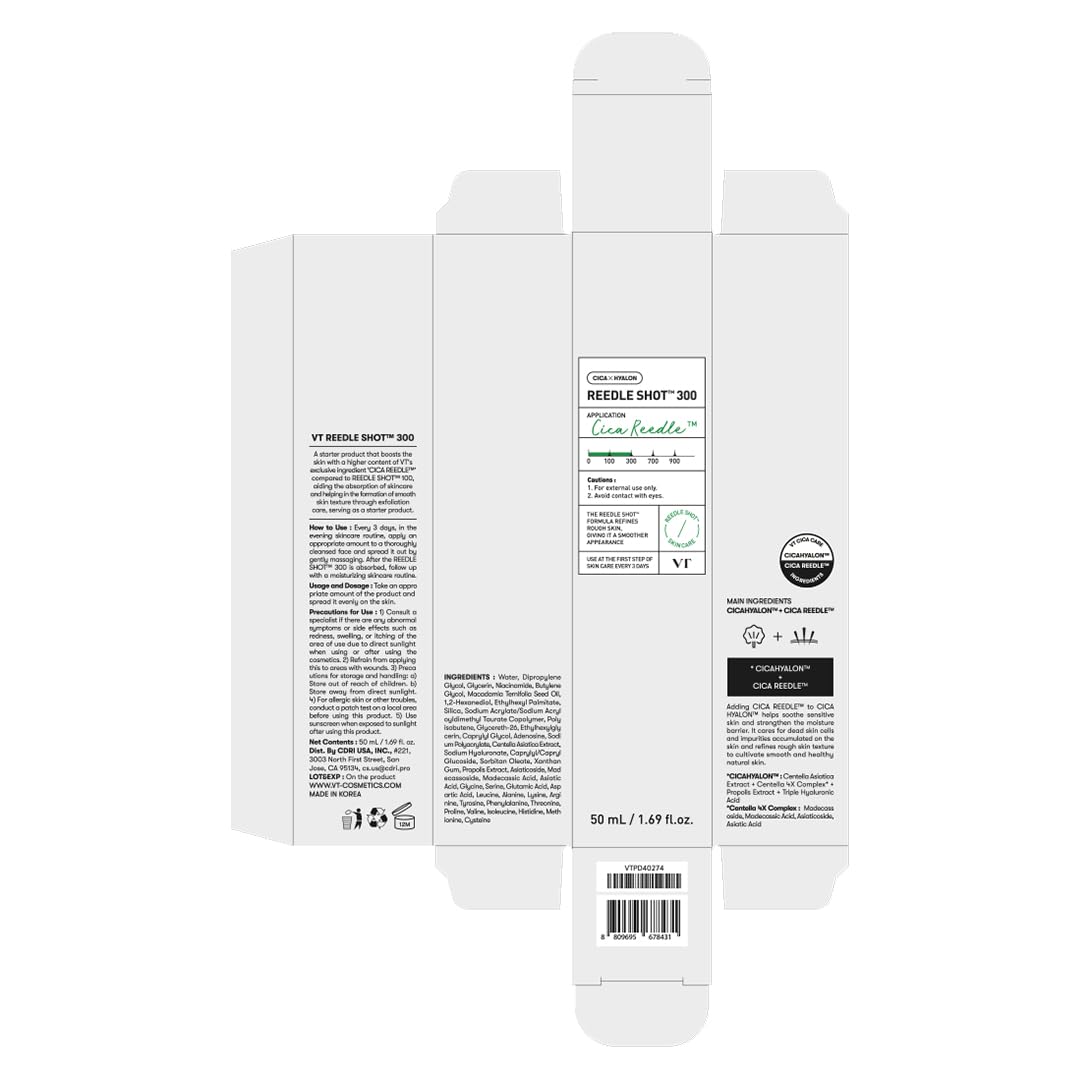 VT COSMETICS CICA Reedle Shot 100, Spicule Microneedling Serum for Pore Care & Exfoliation, Exosome, Centella Asiatica for Glass Skin, Skin Texture, Korean Liquid Skin Booster (1.69 Fl Oz / 50ml)