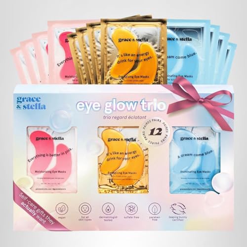 grace & stella Award Winning Under Eye Mask Reduce Dark Circles, Puffy Eyes, Undereye Bags, Wrinkles, Gel Under Eye Patches, Birthday Gifts for Women - Vegan - Thanksgiving Gifts (24 Pairs, Blue)