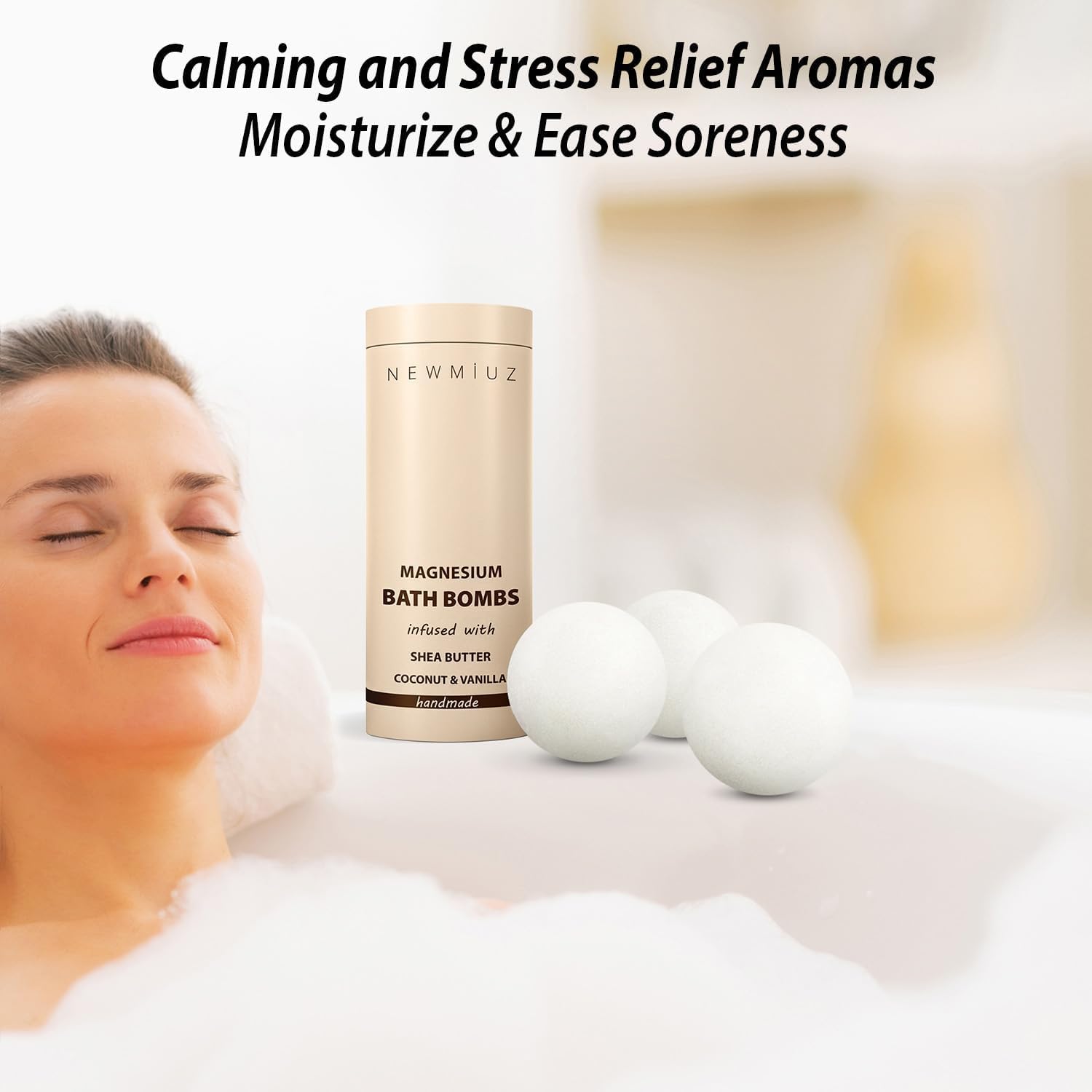 Magnesium Bath Bombs Post Workout Recovery Sore Muscles Tension Epsom Salt Bath Infused with Vanilla SheaButter Coconut Perfect Stocking Stuffers Gift