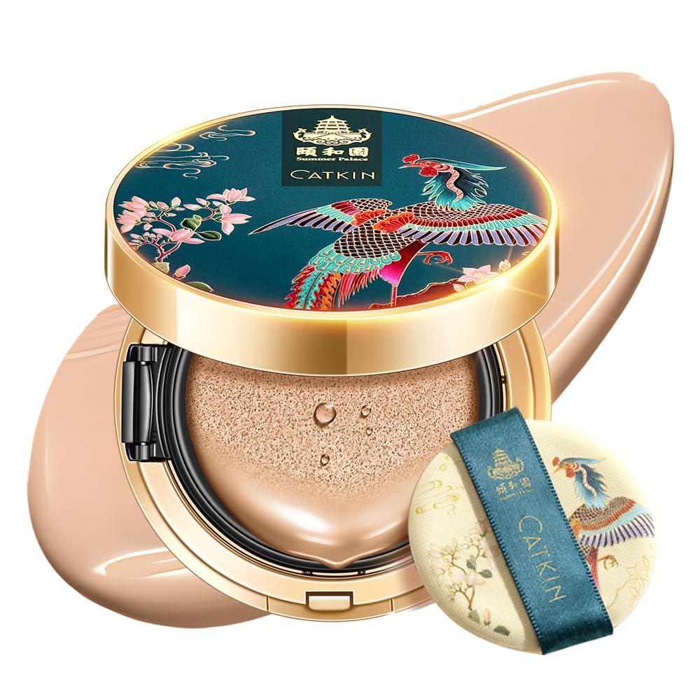 CATKIN Phoenix Cushion Foundation Buildable Coverage Anti-Aging Makeup, Sheer Finish, Refill Included, Natural Beige 0.46 Oz x 2 (Natural Coverage (Light Beige)