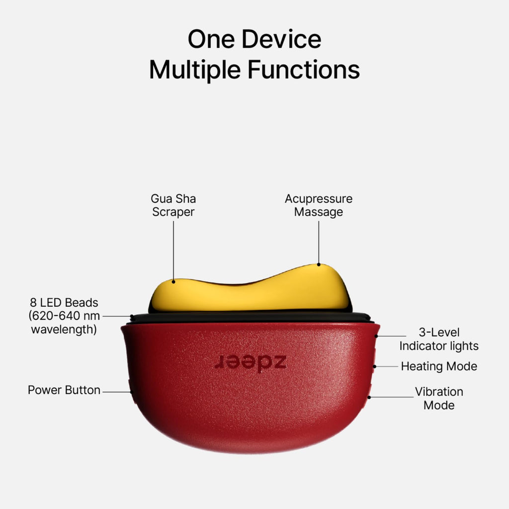 LED Red Light Therapy for Face & Neck Massager Facial Care Device – Electric Gua Sha Brass Tool with Heat & Vibration for Firming, Sculpting & Skincare, Red