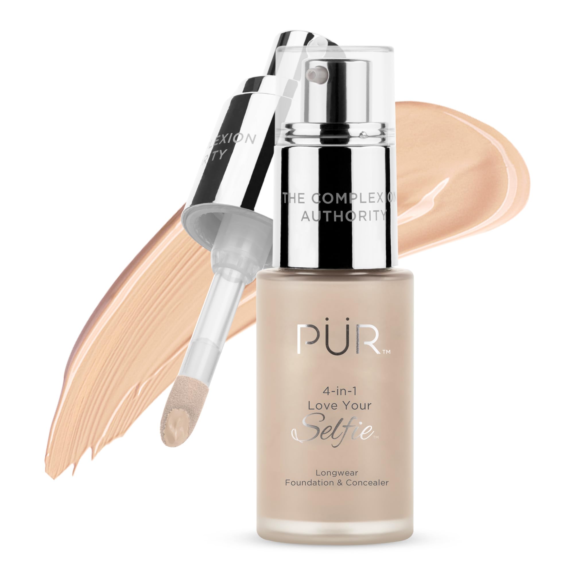 PÜR MINERALS 4-in-1 Love Your Selfie Longwear Foundation & Concealer Full Coverage Liquid Foundation, Hydrating Formula, Cruelty Free