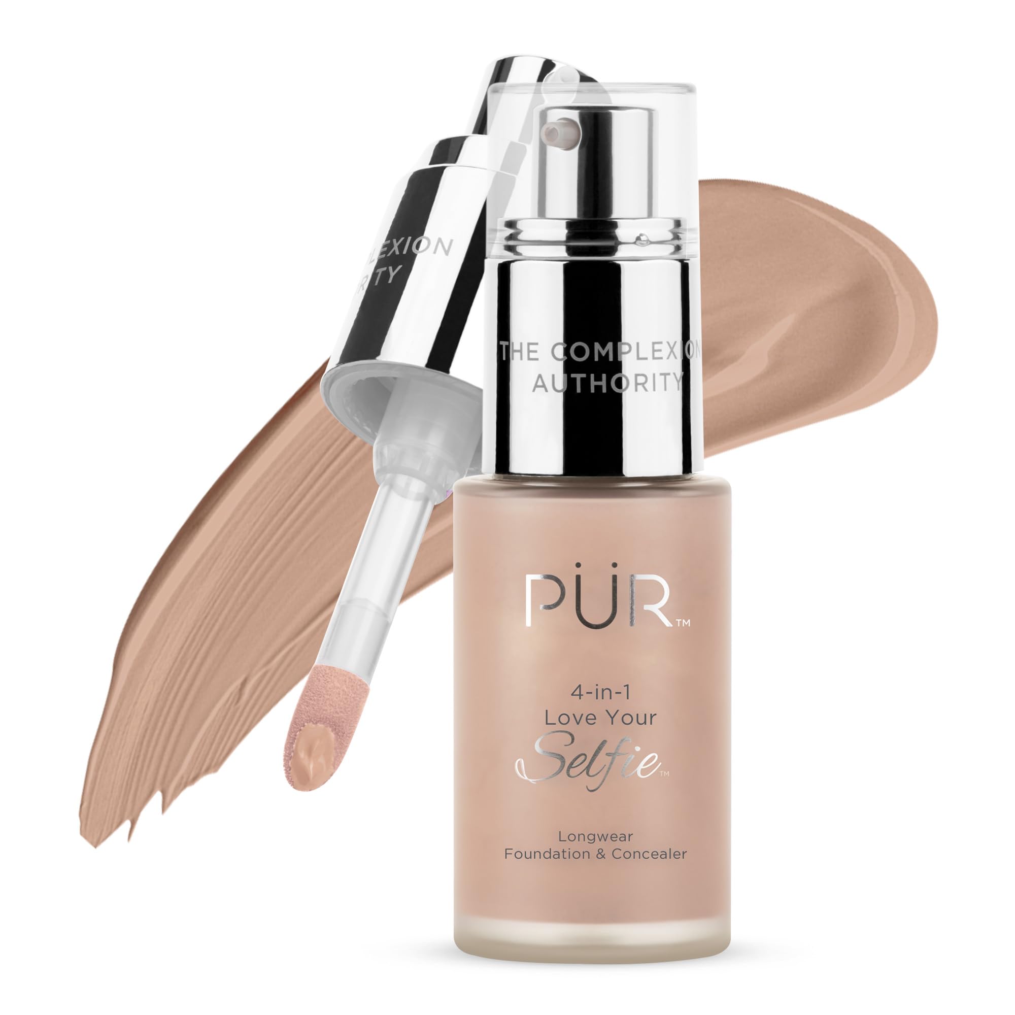 PÜR MINERALS 4-in-1 Love Your Selfie Longwear Foundation & Concealer Full Coverage Liquid Foundation, Hydrating Formula, Cruelty Free