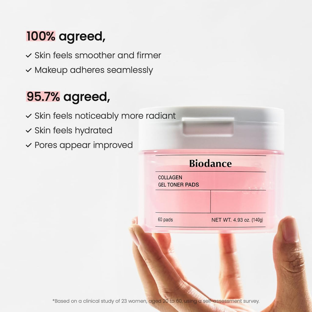 Biodance Collagen Gel Toner Pads, Pore Minimizer for Face, Improving Elasticity, Plumping Toner Pads for Sensitive Skin, Korean Skin Care, Gifts for Womenㅣ4.93 fl.oz.(140g)*60Pads
