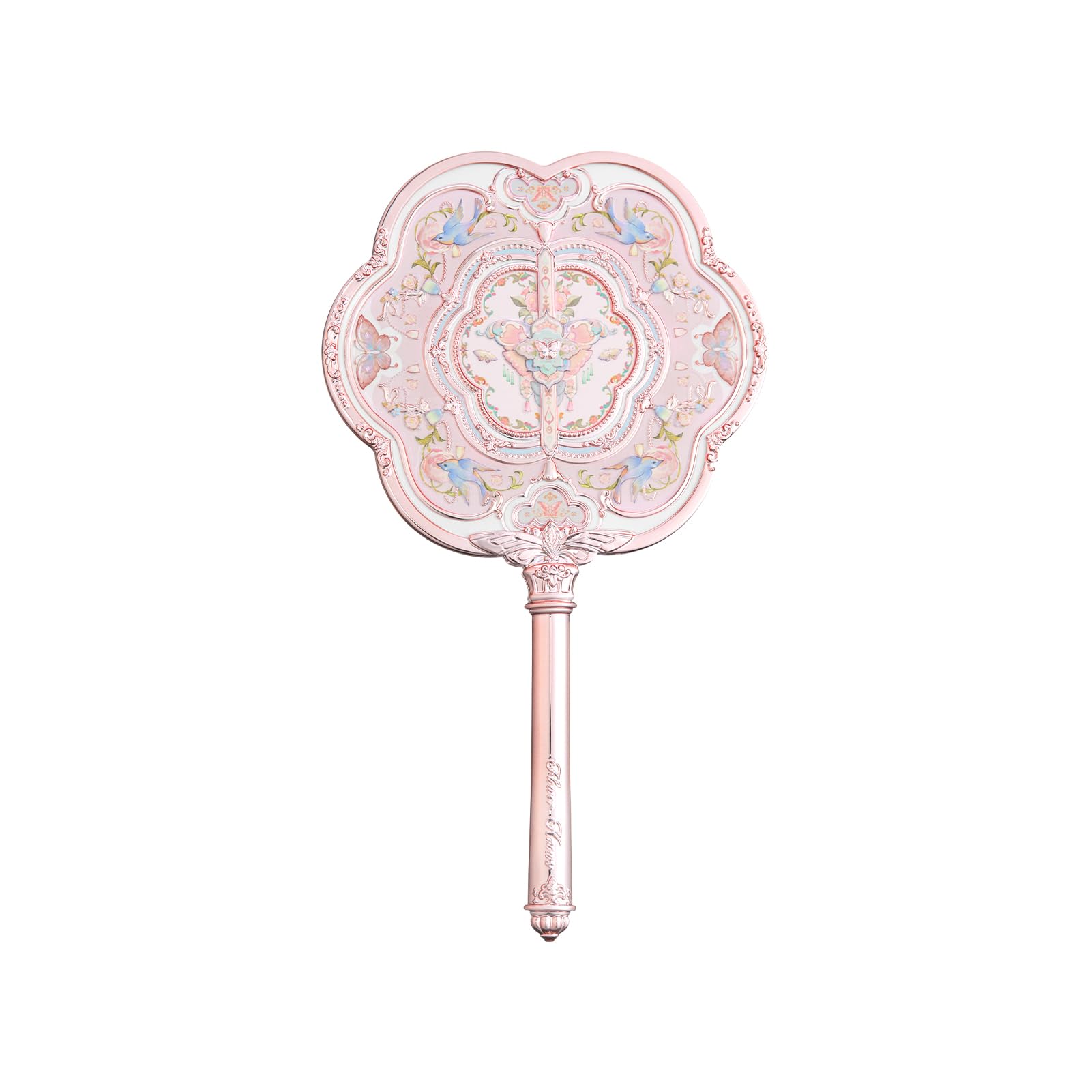 Flower Knows Strawberry Rococo Hand Mirror,Vintage Portable Princess Handheld Mirror,Fancy & Pretty with Long Handle,Gift for Girls(Soft Pink)