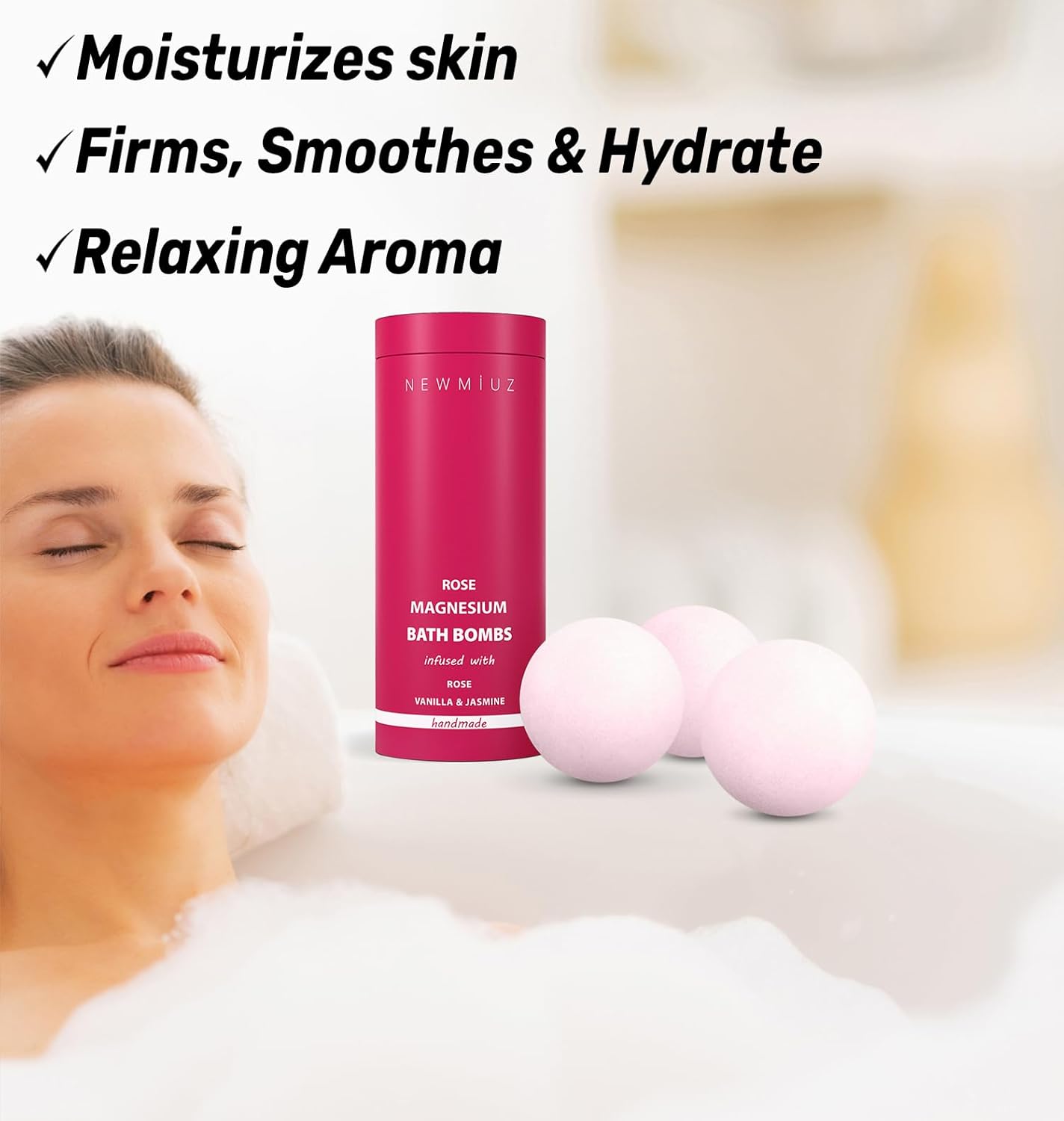 Magnesium Rose Vanilla Bath Bomb Mega Foaming Bubbles Infused with Vanilla Jasmine Luxurious Spa Bath Essentials Nourishing Dry Skin Stress Relief Bath Gift