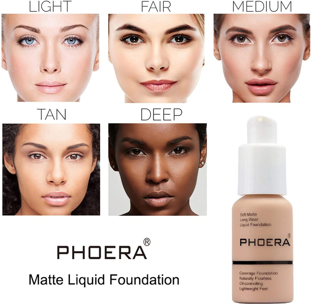 PHOERA Foundation,PHOERA Foundation Makeup for Women, PHOERA Full Coverage Foundation,30ml PHOERA 24HR Matte Oil Control Concealer (102- Nude*2)
