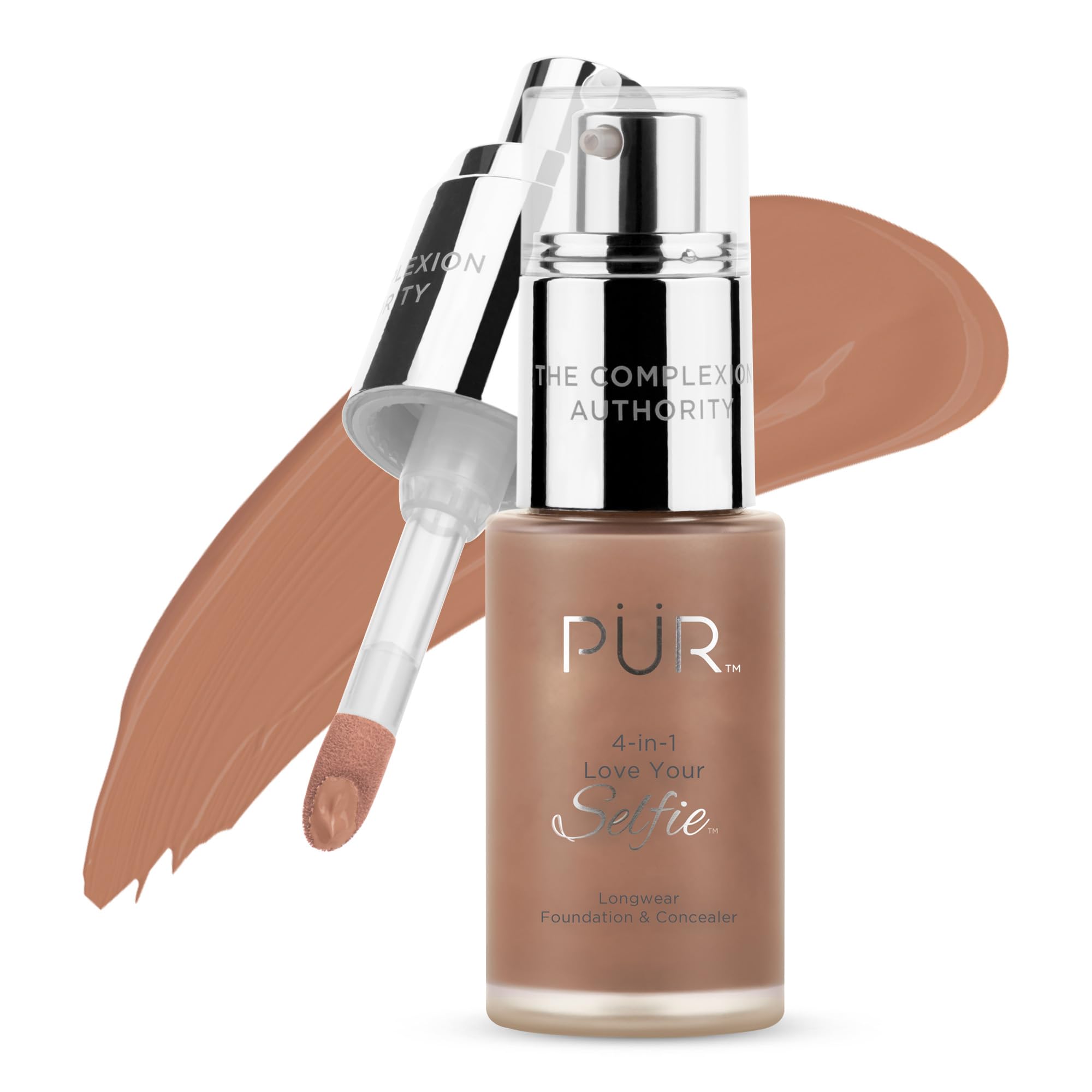 PÜR MINERALS 4-in-1 Love Your Selfie Longwear Foundation & Concealer Full Coverage Liquid Foundation, Hydrating Formula, Cruelty Free