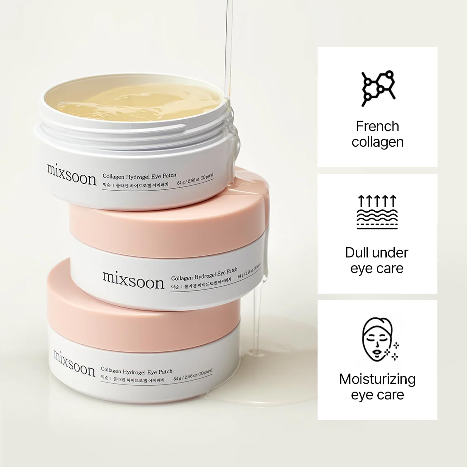 mixsoon Collagen Hydrogel Eye Patches Hydrating Gel Eye Mask with Collagen, Peptides and Amino Acids for Smooth Under Eye Skin Care 84 g / 2.84 fl.oz. (30 pairs) Korean Glass Skin Care