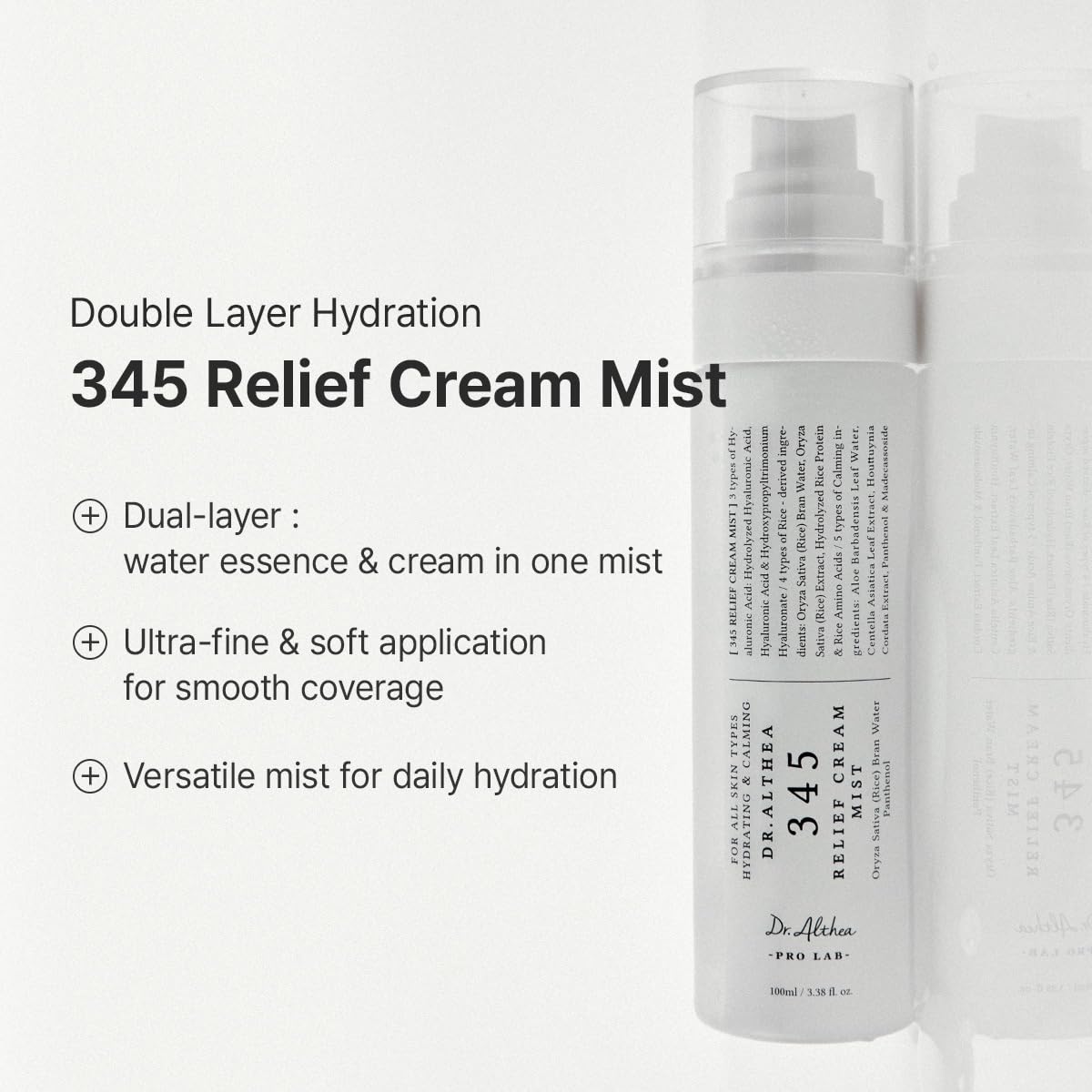 Dr.Althea 345 Relief Cream & Mist Duo | Soothing Recovery & Moisture for Sensitive Skin | Korean Vegan Skin Care Set for All Skin Types