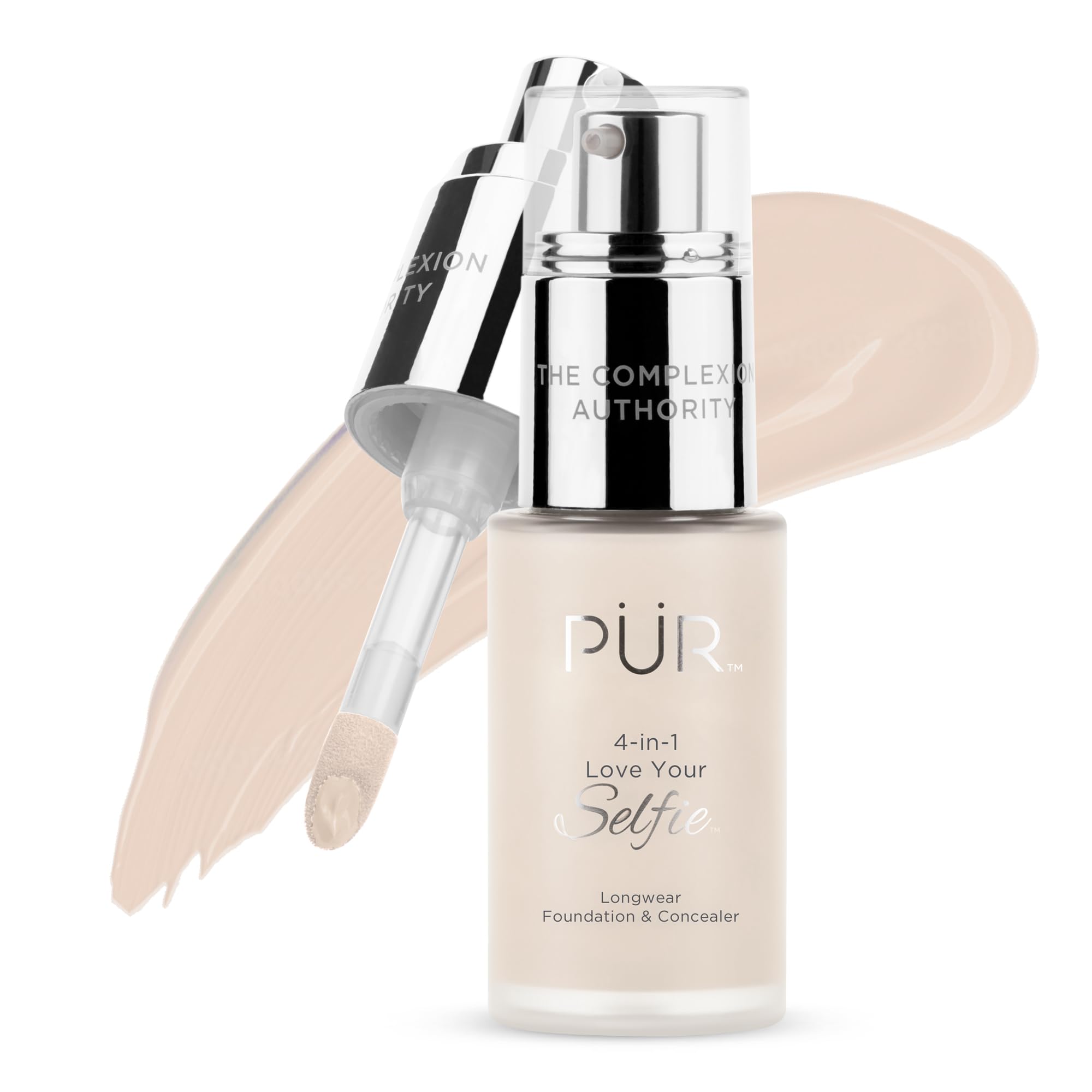 PÜR MINERALS 4-in-1 Love Your Selfie Longwear Foundation & Concealer Full Coverage Liquid Foundation, Hydrating Formula, Cruelty Free