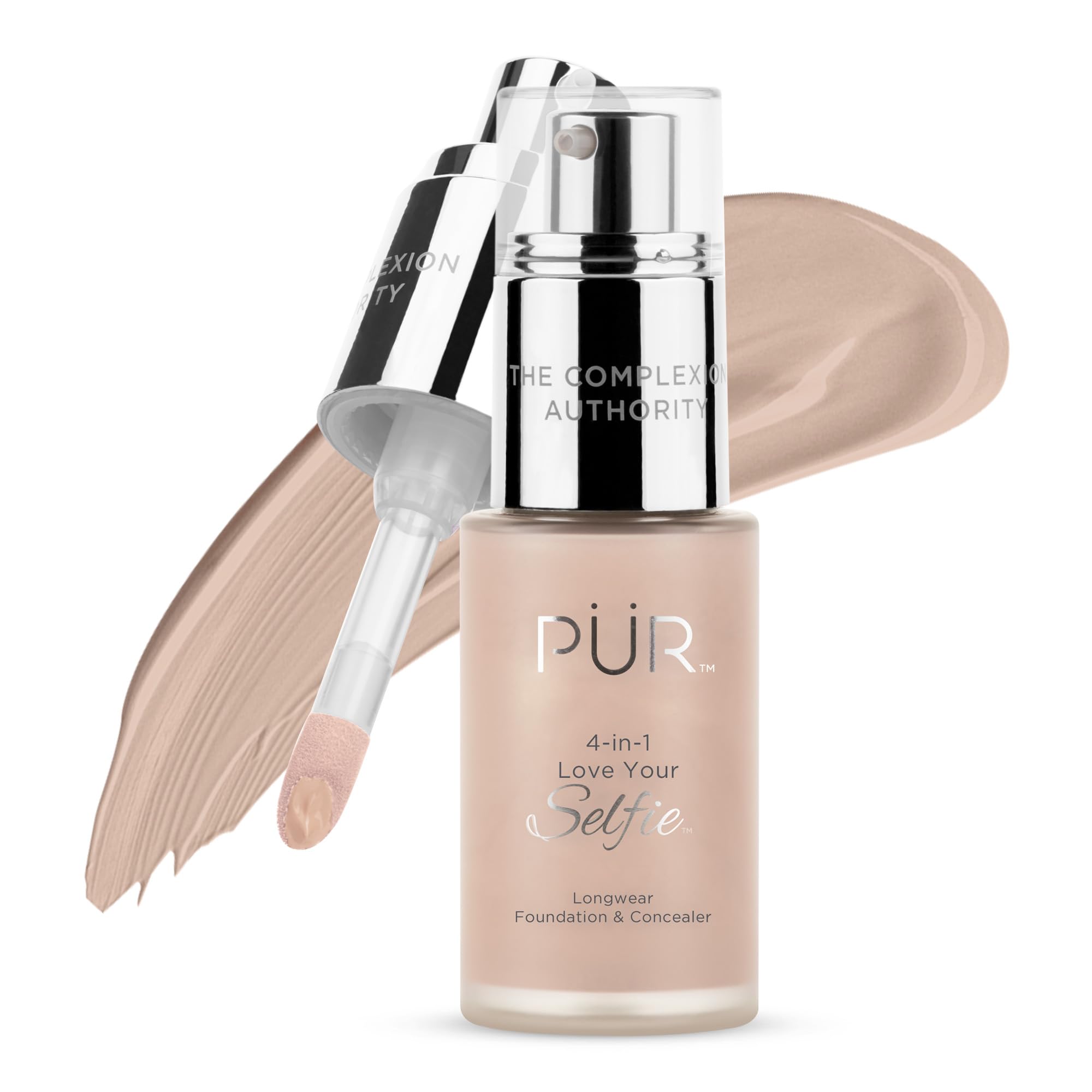 PÜR MINERALS 4-in-1 Love Your Selfie Longwear Foundation & Concealer Full Coverage Liquid Foundation, Hydrating Formula, Cruelty Free