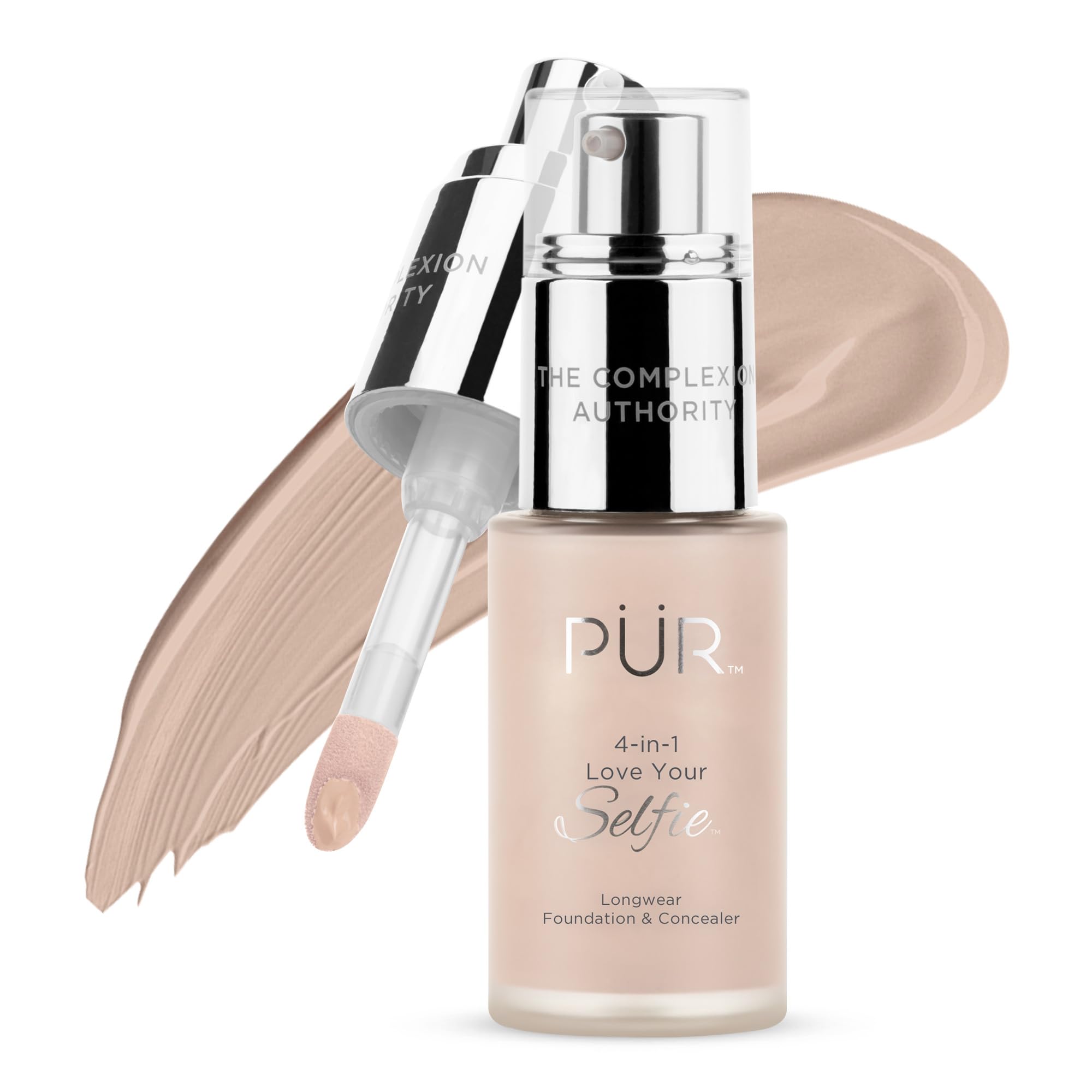 PÜR MINERALS 4-in-1 Love Your Selfie Longwear Foundation & Concealer Full Coverage Liquid Foundation, Hydrating Formula, Cruelty Free