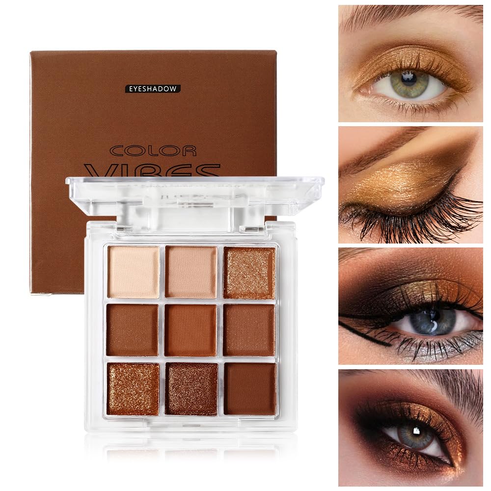 9 Color Brown Eyeshadow Palette - Rose Gold Dark Brown Bronze Naked Matte & Glitter Shades, Long-Lasting, Waterproof & Blendable, Natural Nude Eye Shadow Set sombras para ojos (Chocolate)