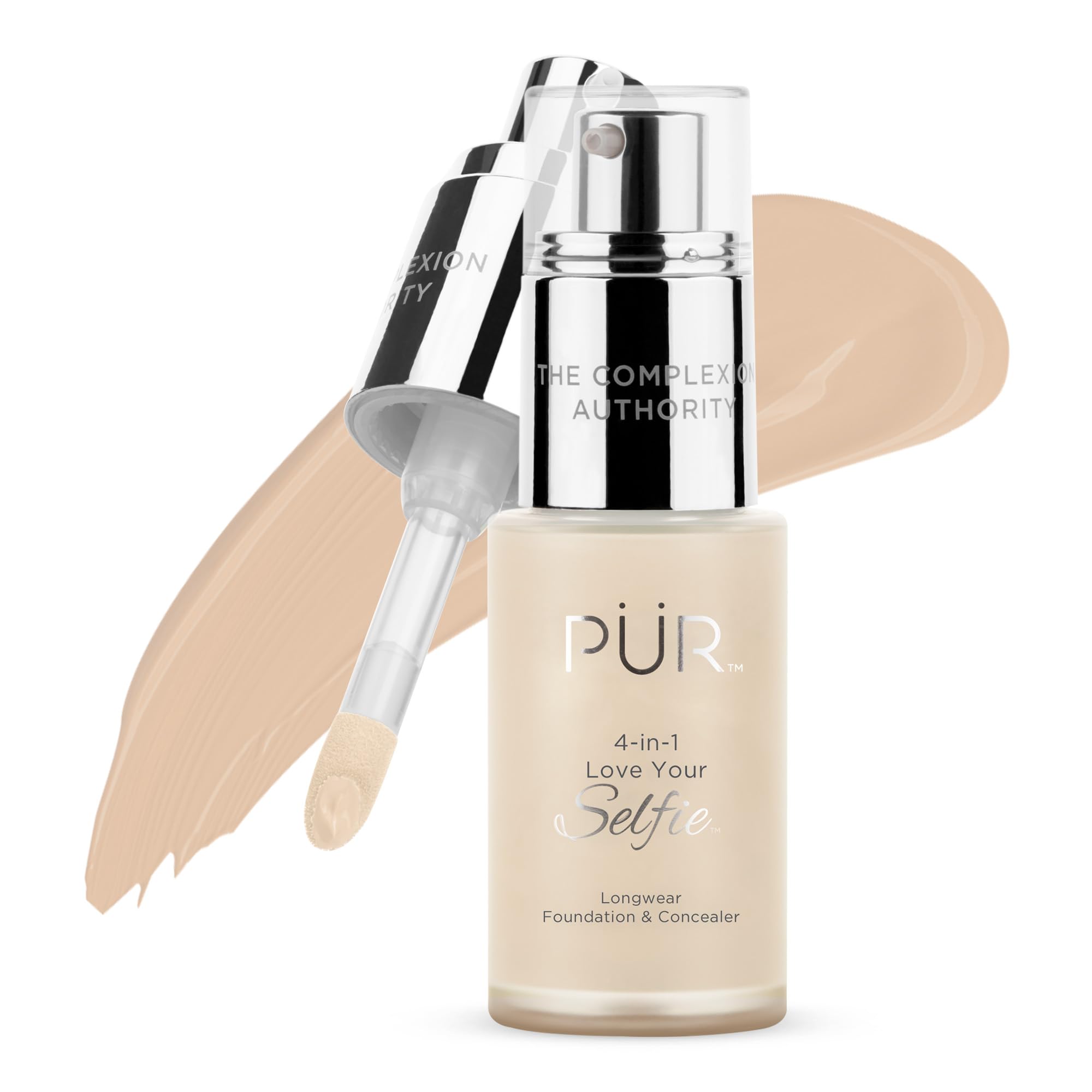 PÜR MINERALS 4-in-1 Love Your Selfie Longwear Foundation & Concealer Full Coverage Liquid Foundation, Hydrating Formula, Cruelty Free