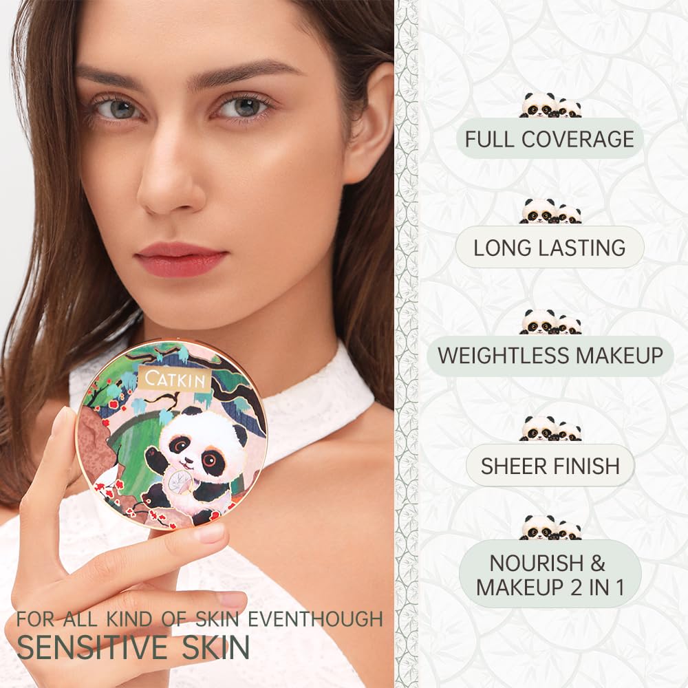 CATKIN Phoenix Cushion Foundation Buildable Coverage Anti-Aging Makeup, Sheer Finish, Refill Included, Natural Beige 0.46 Oz x 2 (Natural Coverage (Light Beige)