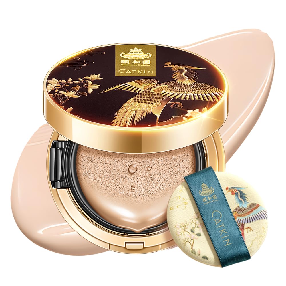 CATKIN Phoenix Cushion Foundation Buildable Coverage Anti-Aging Makeup, Sheer Finish, Refill Included, Natural Beige 0.46 Oz x 2 (Natural Coverage (Light Beige)