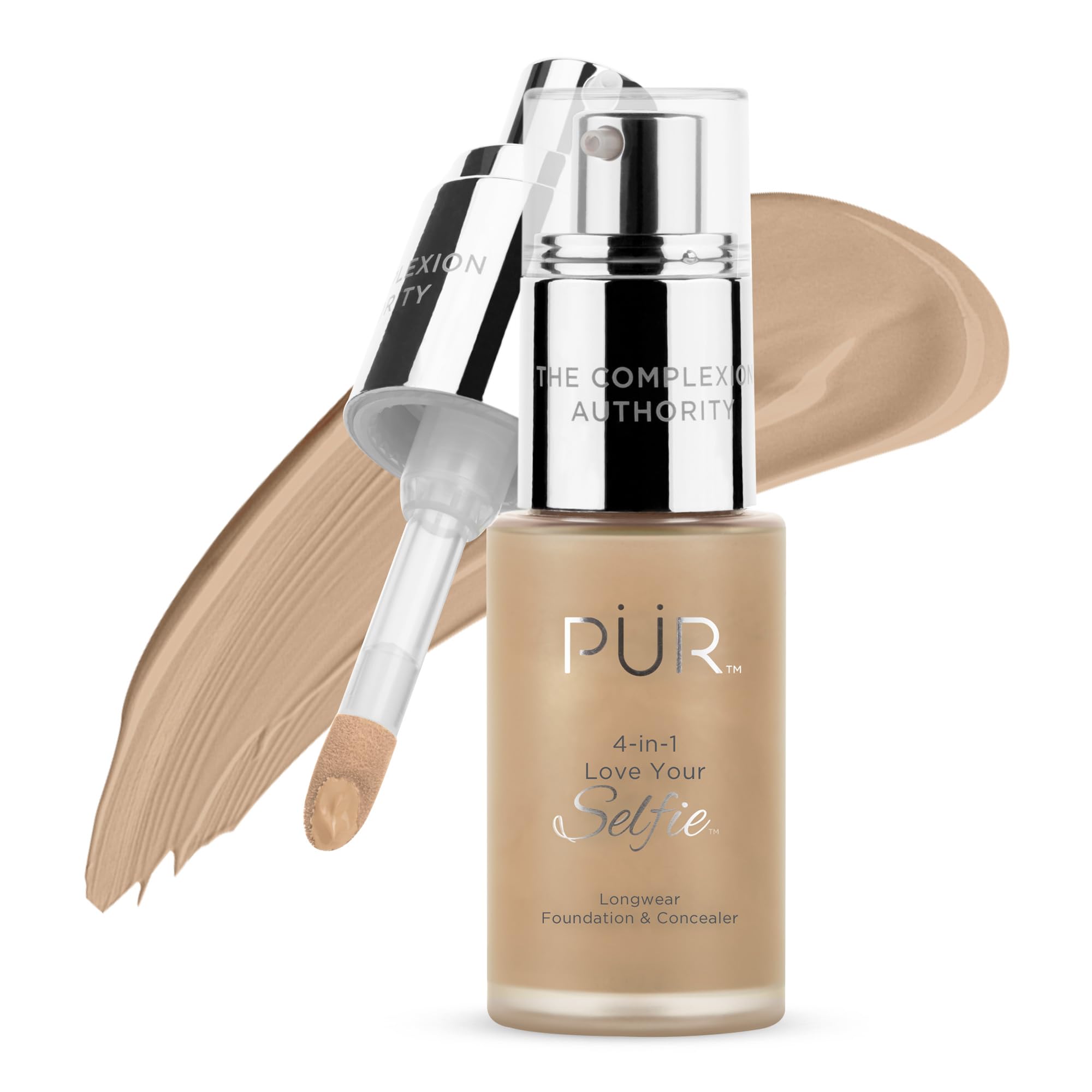 PÜR MINERALS 4-in-1 Love Your Selfie Longwear Foundation & Concealer Full Coverage Liquid Foundation, Hydrating Formula, Cruelty Free
