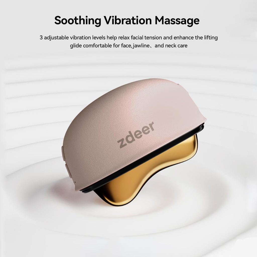 LED Red Light Therapy for Face & Neck Massager Facial Care Device – Electric Gua Sha Brass Tool with Heat & Vibration for Firming, Sculpting & Skincare, Red