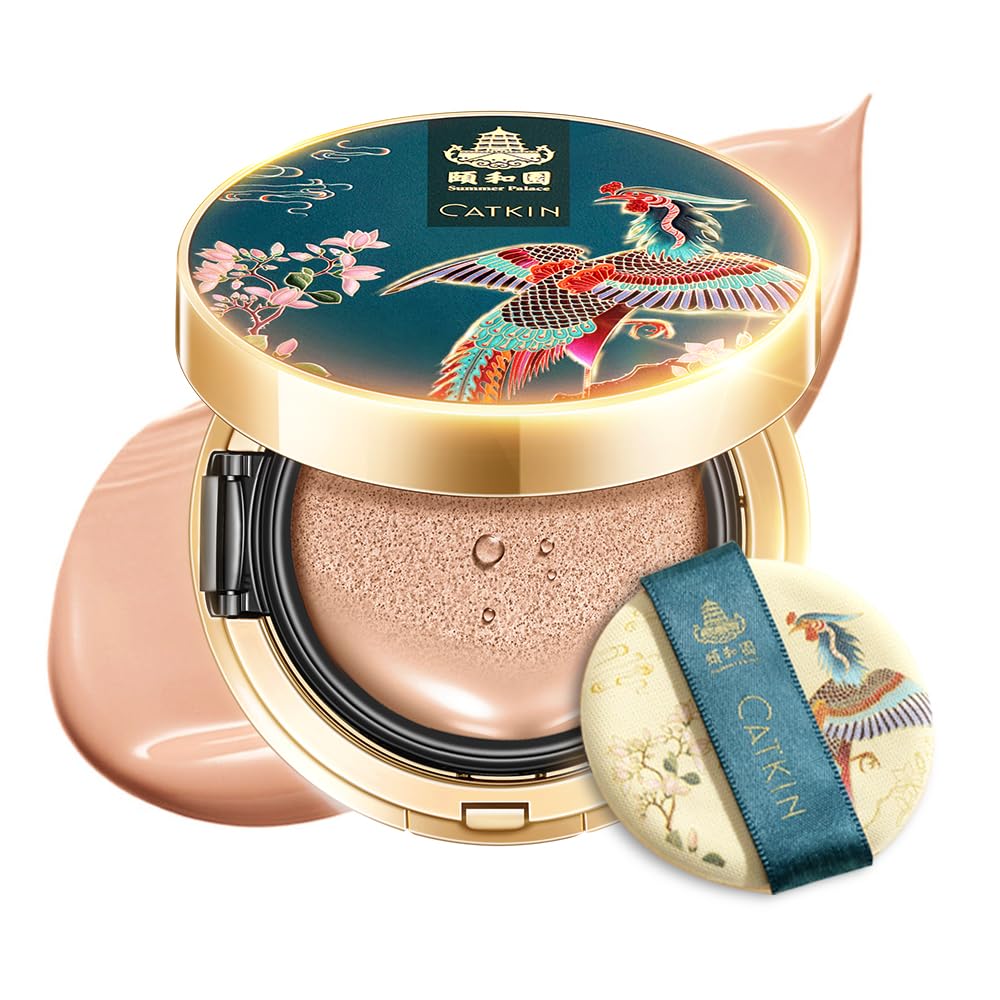 CATKIN Phoenix Cushion Foundation Buildable Coverage Anti-Aging Makeup, Sheer Finish, Refill Included, Natural Beige 0.46 Oz x 2 (Natural Coverage (Light Beige)