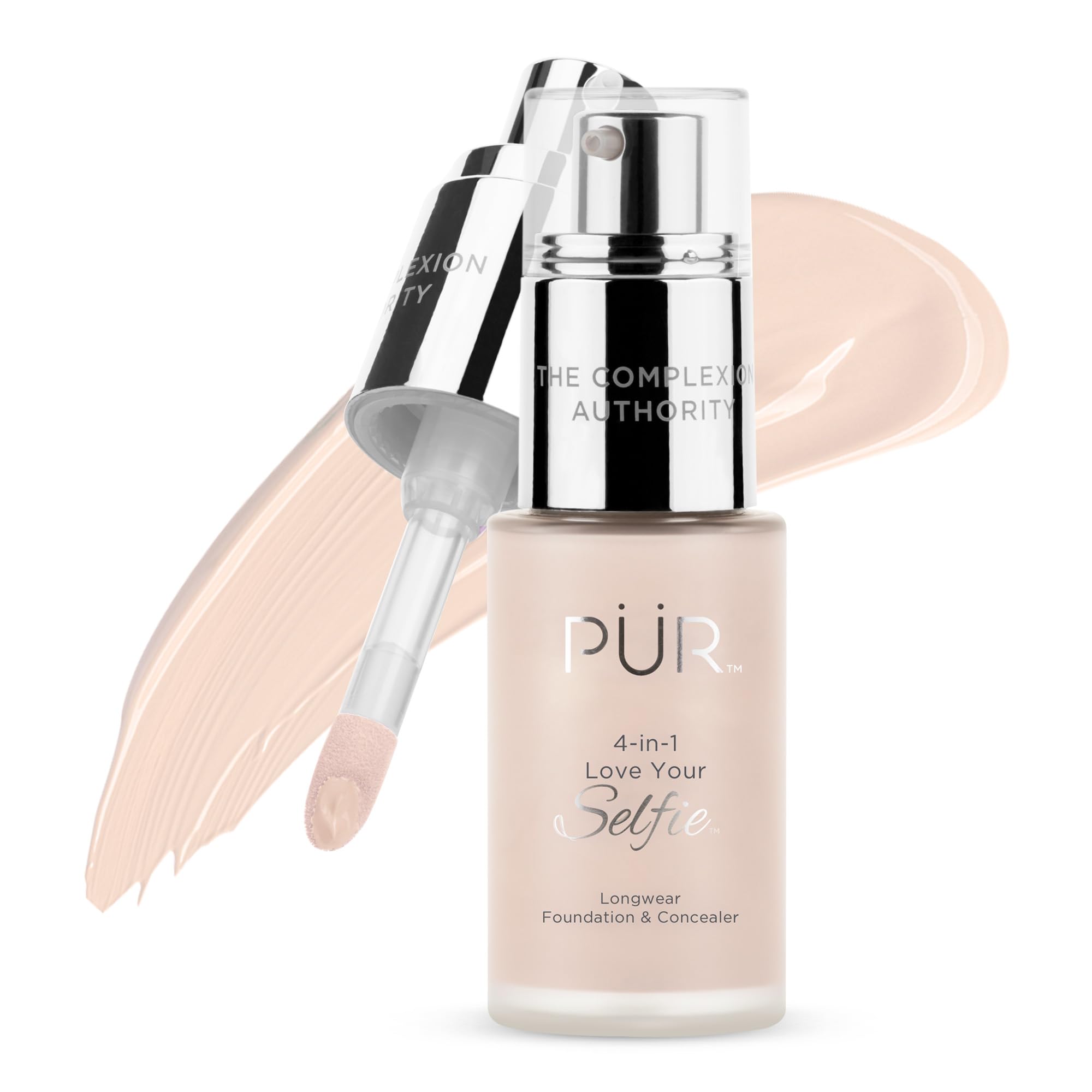 PÜR MINERALS 4-in-1 Love Your Selfie Longwear Foundation & Concealer Full Coverage Liquid Foundation, Hydrating Formula, Cruelty Free