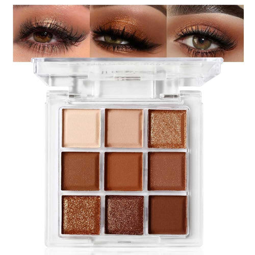 9 Color Brown Eyeshadow Palette - Rose Gold Dark Brown Bronze Naked Matte & Glitter Shades, Long-Lasting, Waterproof & Blendable, Natural Nude Eye Shadow Set sombras para ojos (Chocolate)