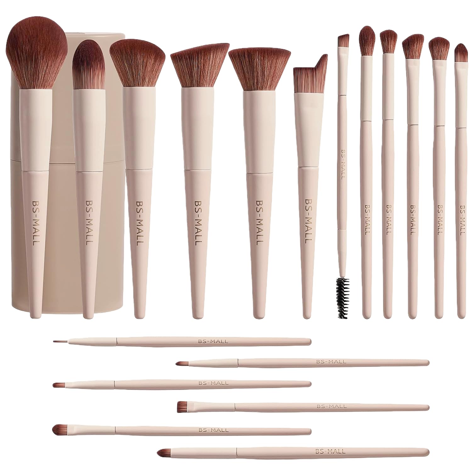 BS-MALL Professional Makeup Brush Set 18 Pcs Premium Synthetic Foundation Powder Concealers Eye Shadows Blush Makeup Brushes with Travel Case (Matte white beige)