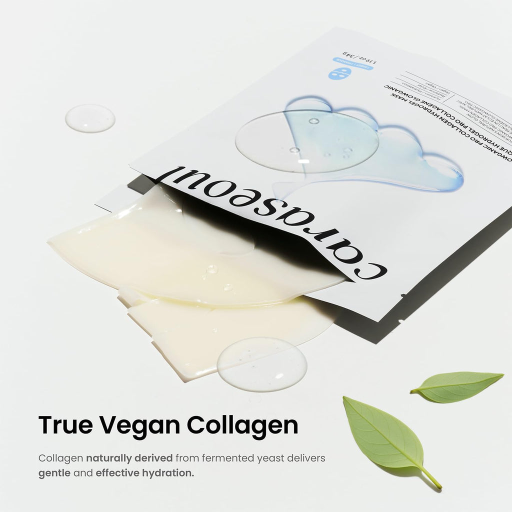 caraseoul Glowganic Pro Collagen Face Mask, Hydrogel Korean Face Mask with Niacinamide & Adenosin, Radiance Boost, Hydrating Overnight Sleep Mask, Vegan, Korean Skin Care [1.19oz (34g) x 4ea]