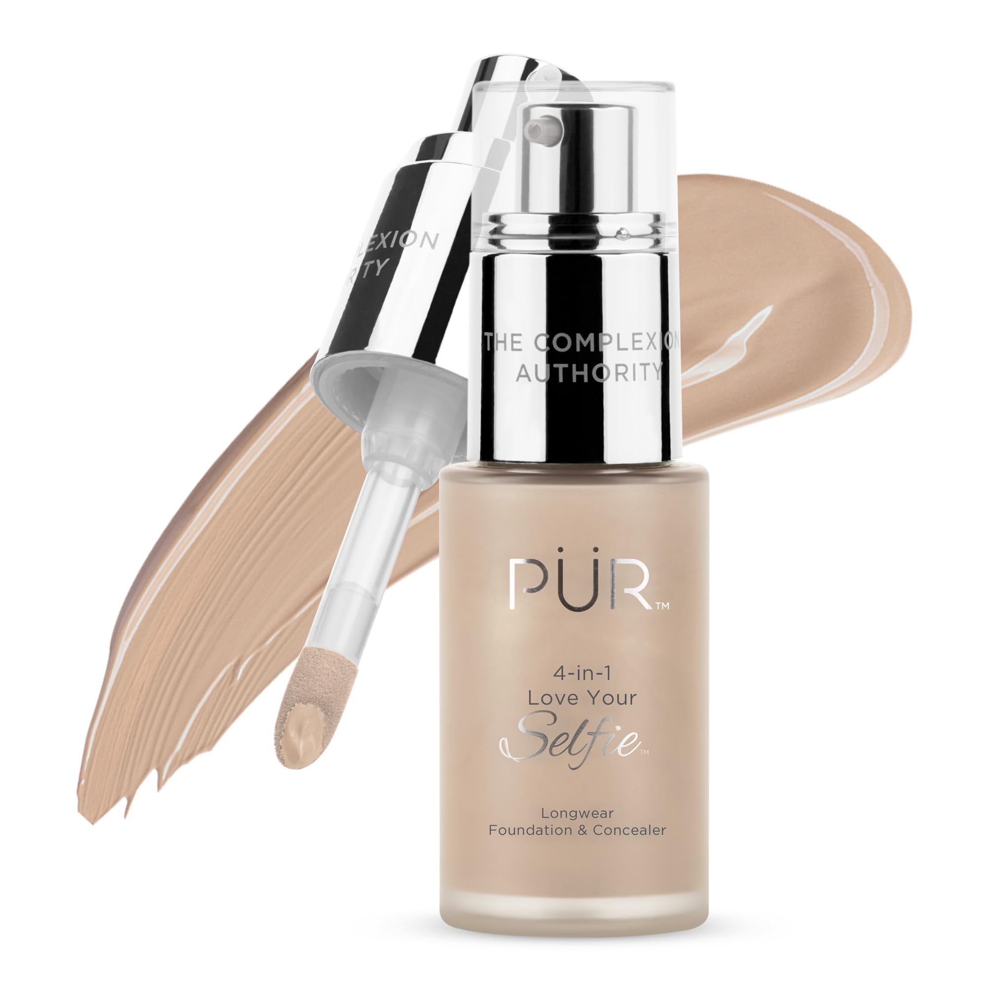 PÜR MINERALS 4-in-1 Love Your Selfie Longwear Foundation & Concealer Full Coverage Liquid Foundation, Hydrating Formula, Cruelty Free
