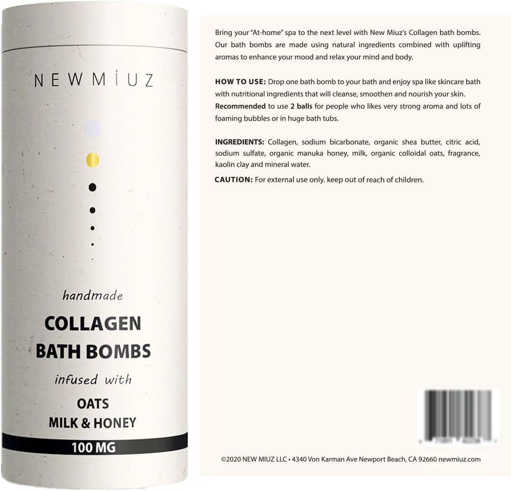 Creamy Collagen Bubble Bath Bombs with Oatmeal Milk Honey Essential Oils Luxurious Bath Gift Dry Skin Nourishment Indulge in A Blissful Bathing Spa