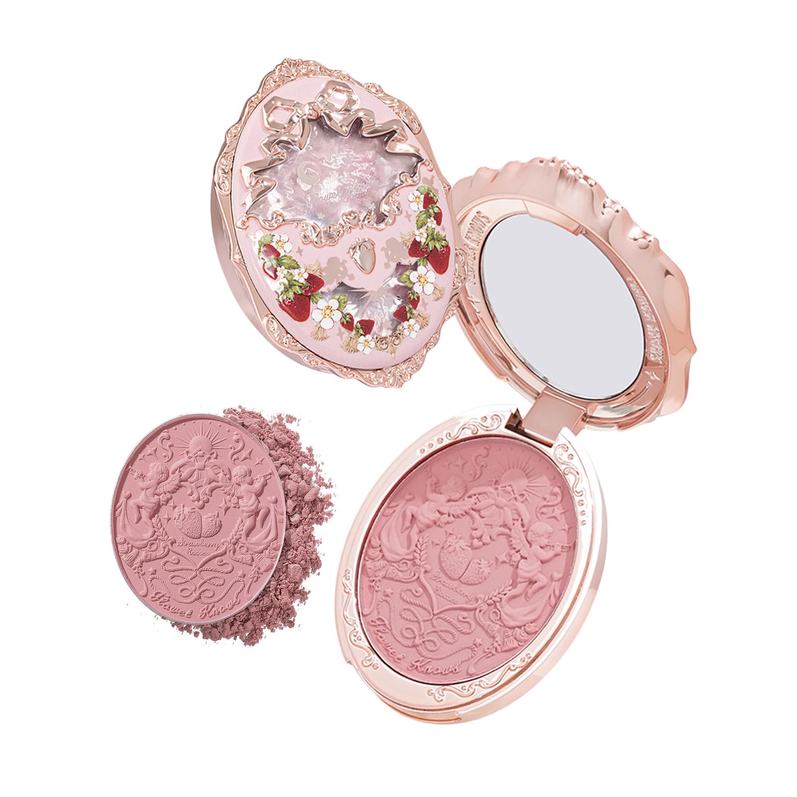 Flower Knows Strawberry Rococo Embossed Blush,Pink Matte Finish,Buildable & Blendable Powder Blush for cheeks,Natural Flush for All Skin Tones(03 Classic Ballet,5g)
