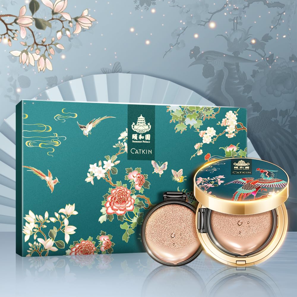 CATKIN Phoenix Cushion Foundation Buildable Coverage Anti-Aging Makeup, Sheer Finish, Refill Included, Natural Beige 0.46 Oz x 2 (Natural Coverage (Light Beige)