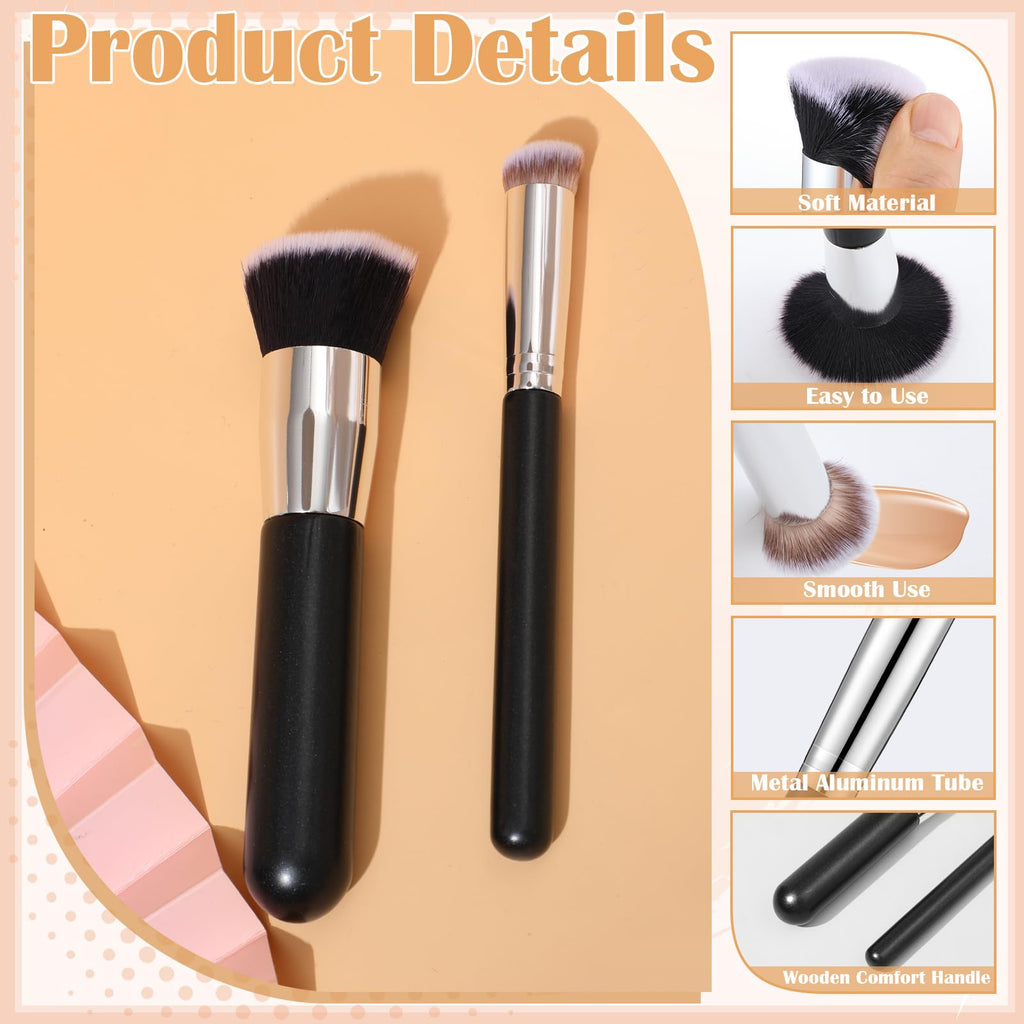 6Pcs Foundation Brush for Liquid Makeup,Liquid Foundation Brush with Makeup Sponge and Powder Puff for Foundation, Powder, Blush, and Concealer(Black)