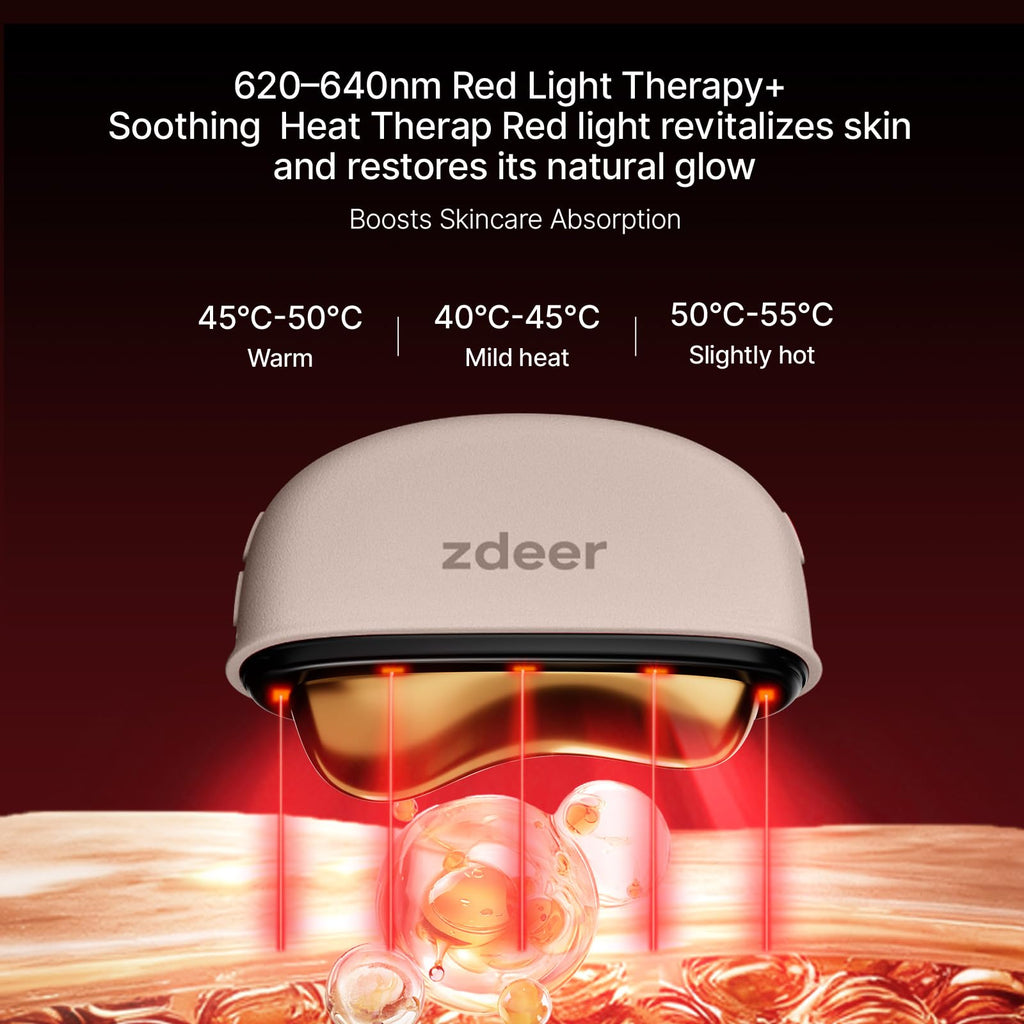 LED Red Light Therapy for Face & Neck Massager Facial Care Device – Electric Gua Sha Brass Tool with Heat & Vibration for Firming, Sculpting & Skincare, Red