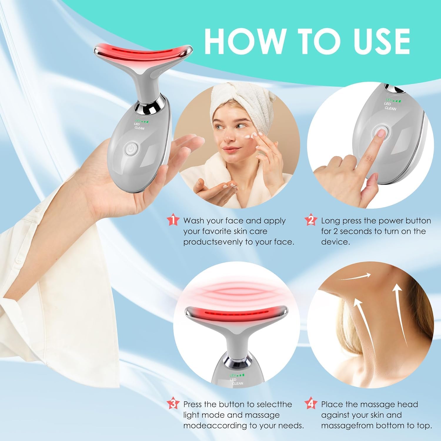 Facial Massager Face and Neck, Face 𝖲 culpting Wand Tool with 7 Color - Birthday, Christmas, Mothers Day, Valentines Day Gifts for Her Women Mom Best Friend Wife Teacher (White)