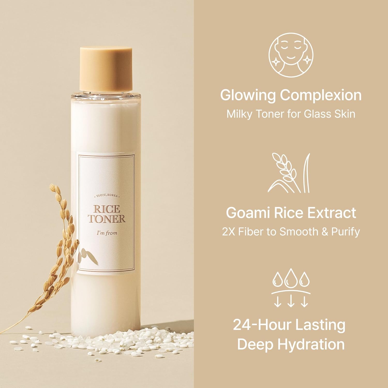 I'm from Rice Toner, for Glowing Skin, Korean Rice Glow Essence with Niacinamide, Hydrating for Dry, Dull, Combination skin
