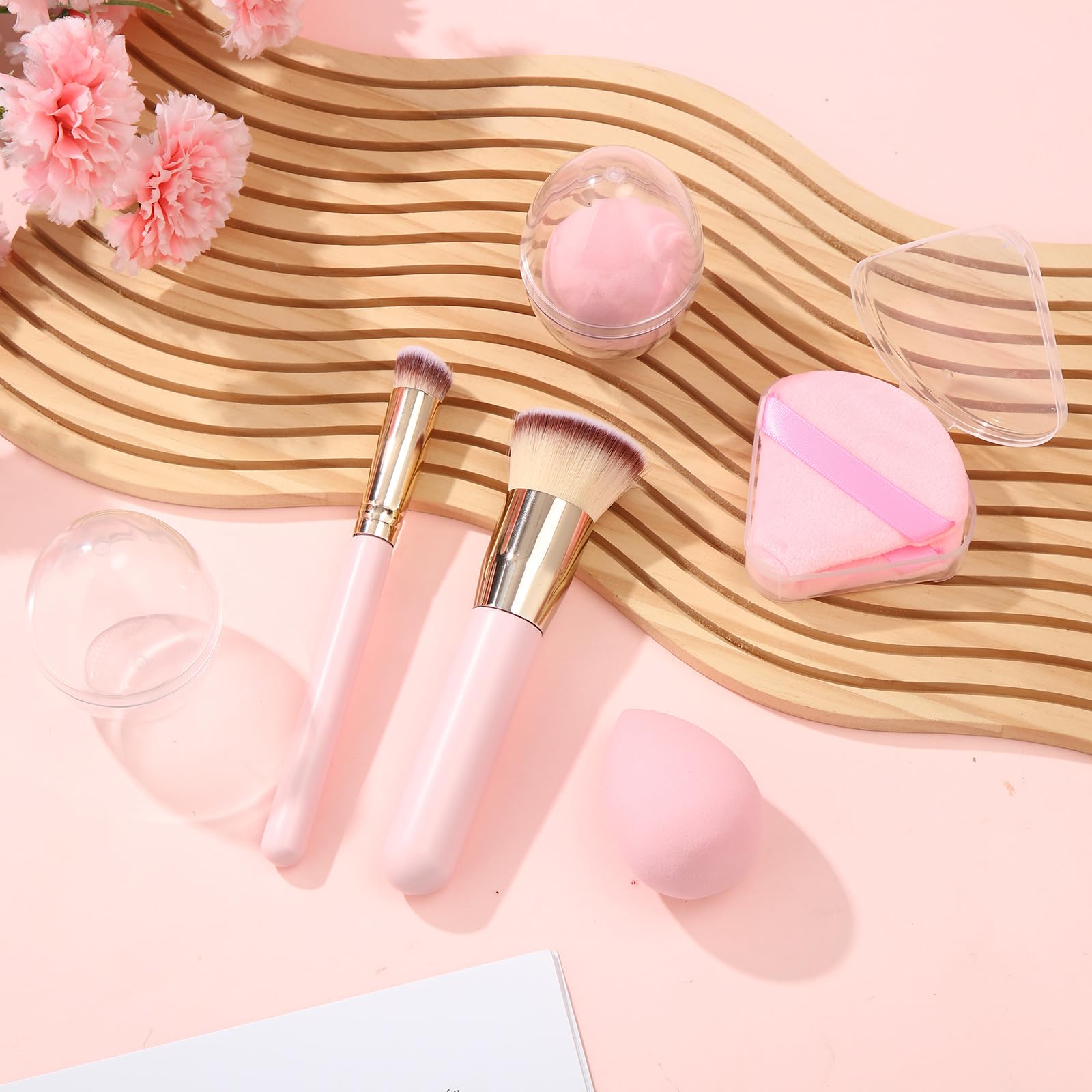 6Pcs Foundation Brush for Liquid Makeup,Liquid Foundation Brush with Makeup Sponge and Powder Puff for Foundation, Powder, Blush, and Concealer(Black)