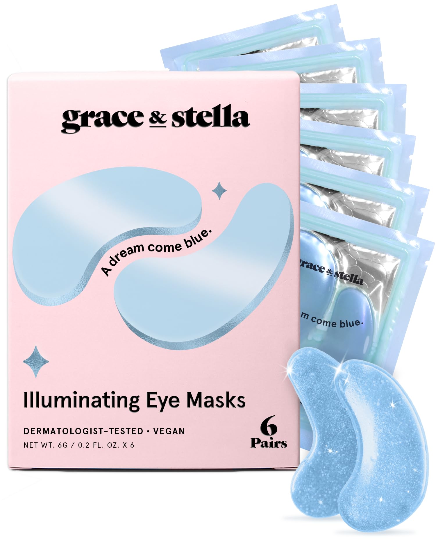 grace & stella Award Winning Under Eye Mask Reduce Dark Circles, Puffy Eyes, Undereye Bags, Wrinkles, Gel Under Eye Patches, Birthday Gifts for Women - Vegan - Thanksgiving Gifts (24 Pairs, Blue)