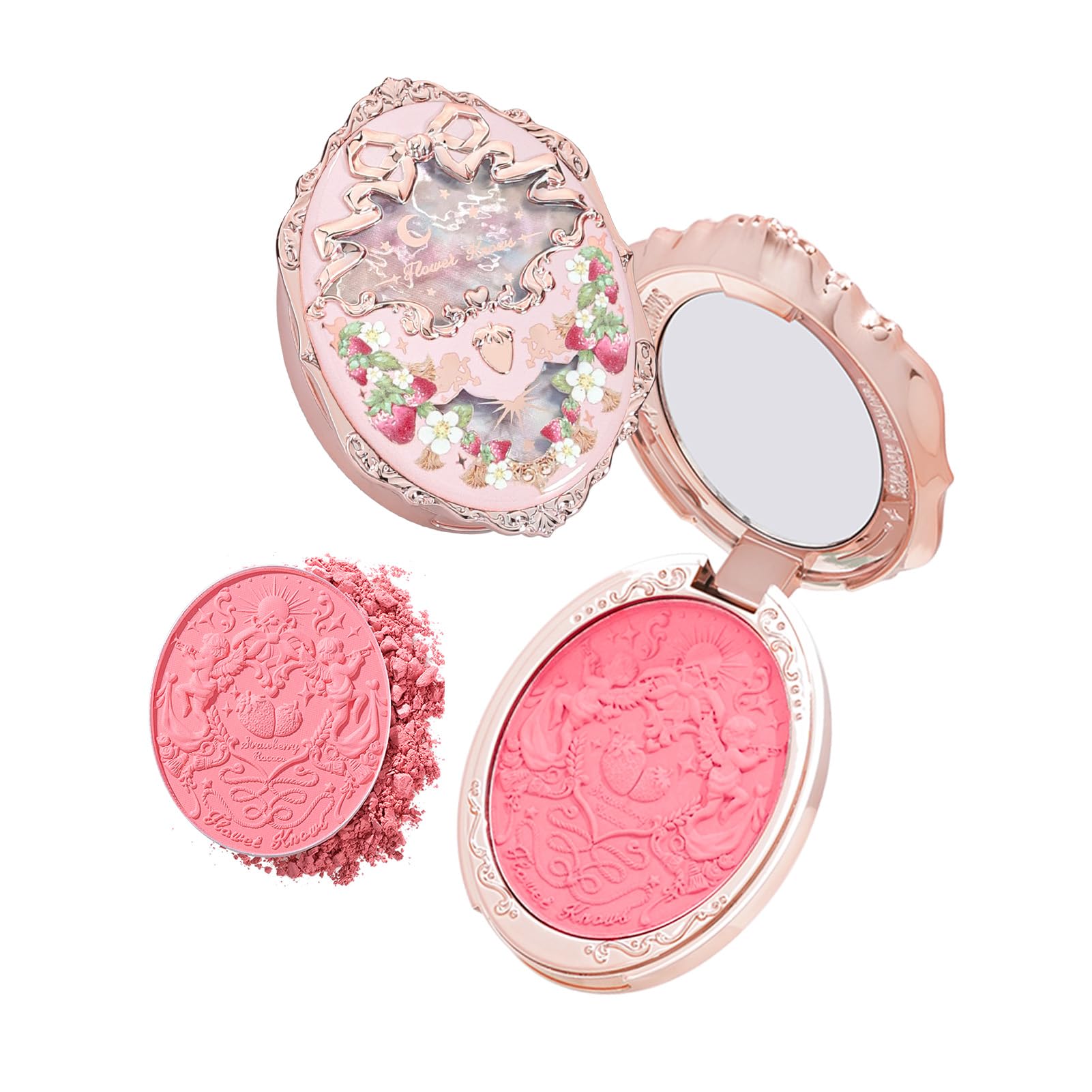Flower Knows Strawberry Rococo Embossed Blush,Pink Matte Finish,Buildable & Blendable Powder Blush for cheeks,Natural Flush for All Skin Tones(03 Classic Ballet,5g)