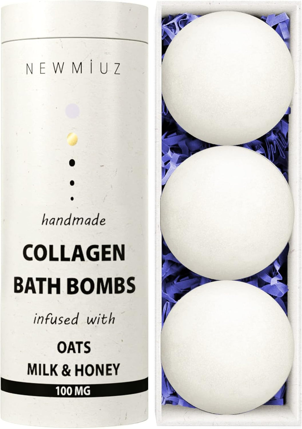 Creamy Collagen Bubble Bath Bombs with Oatmeal Milk Honey Essential Oils Luxurious Bath Gift Dry Skin Nourishment Indulge in A Blissful Bathing Spa