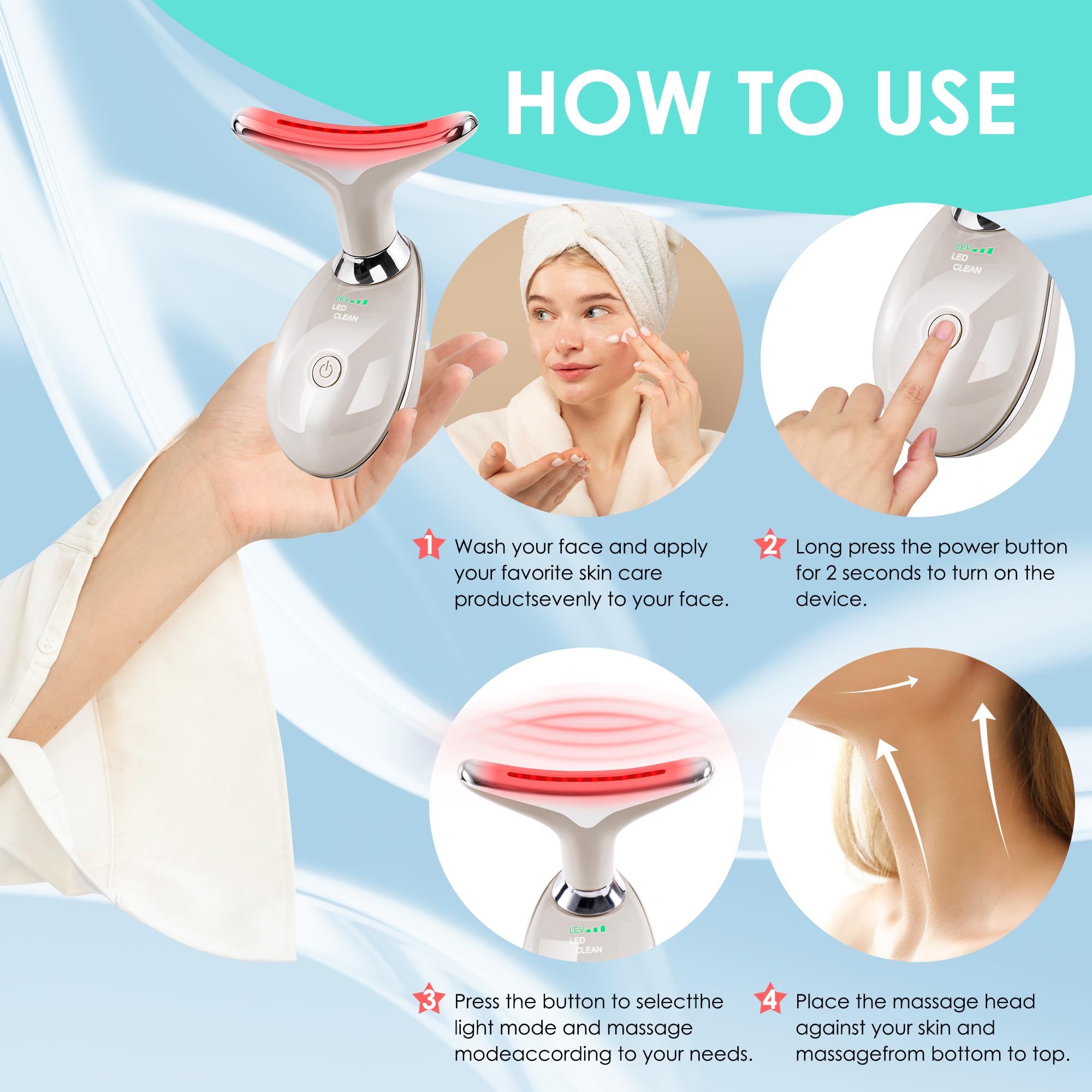 Facial Massager Face and Neck, Face 𝖲 culpting Wand Tool with 7 Color - Birthday, Christmas, Mothers Day, Valentines Day Gifts for Her Women Mom Best Friend Wife Teacher (White)