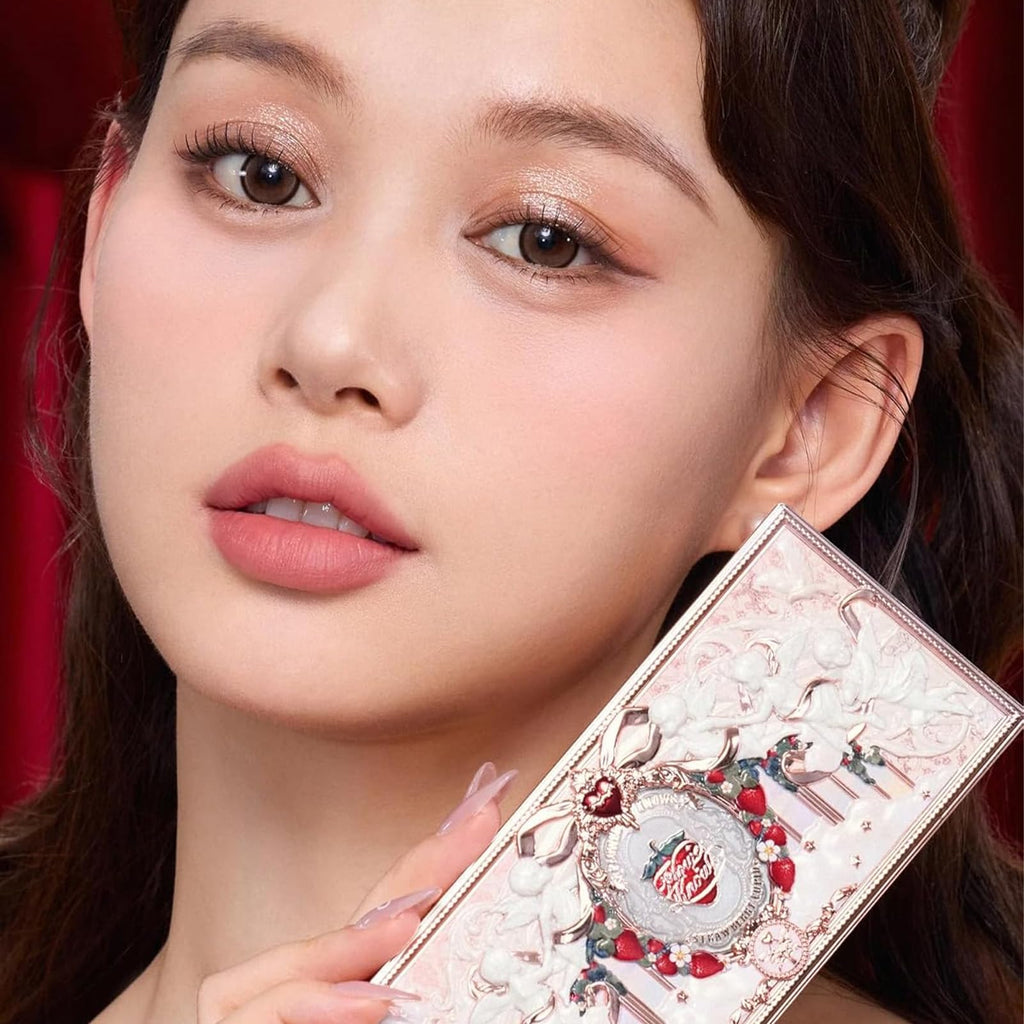 Flower Knows Strawberry Cupid Makeup Palette. Eyeshadow, Blush, Highlighting & Contour All-in-One +2 Shimmer Neutral Shades