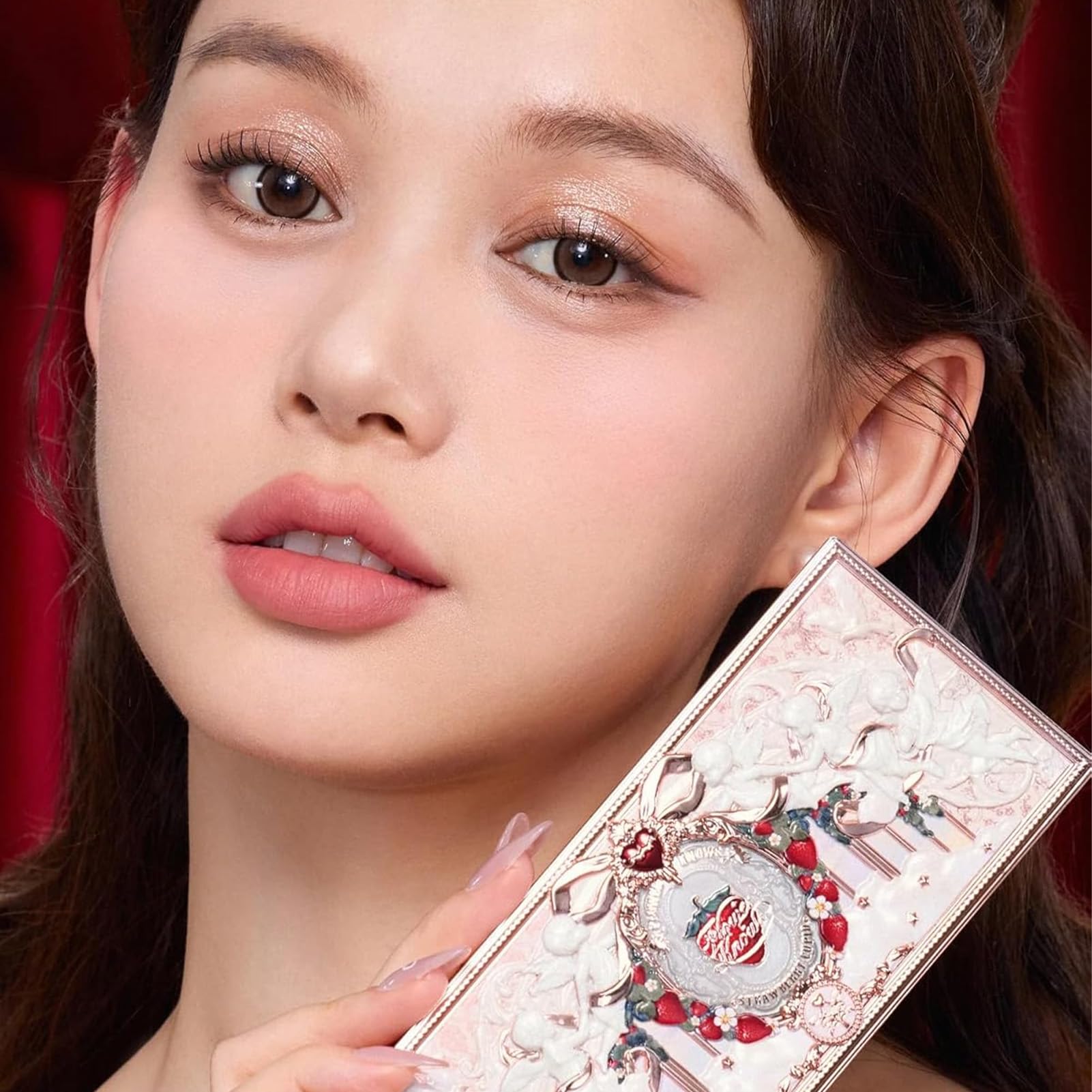 Flower Knows Strawberry Cupid Makeup Palette. Eyeshadow, Blush, Highlighting & Contour All-in-One +2 Shimmer Neutral Shades