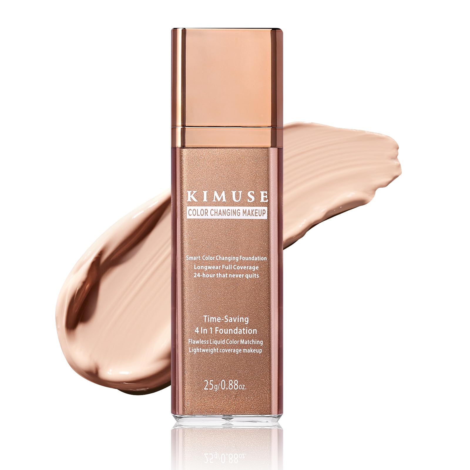 KIMUSE Color Changing Foundation, 4 In 1 Smart Shade Skin Tone Foundation Makeup, Waterproof, Long Wear Buildable Natural Finish Tinted Moisturizer Face Makeup For All Skin Tones, Vegan & Cruelty-Free