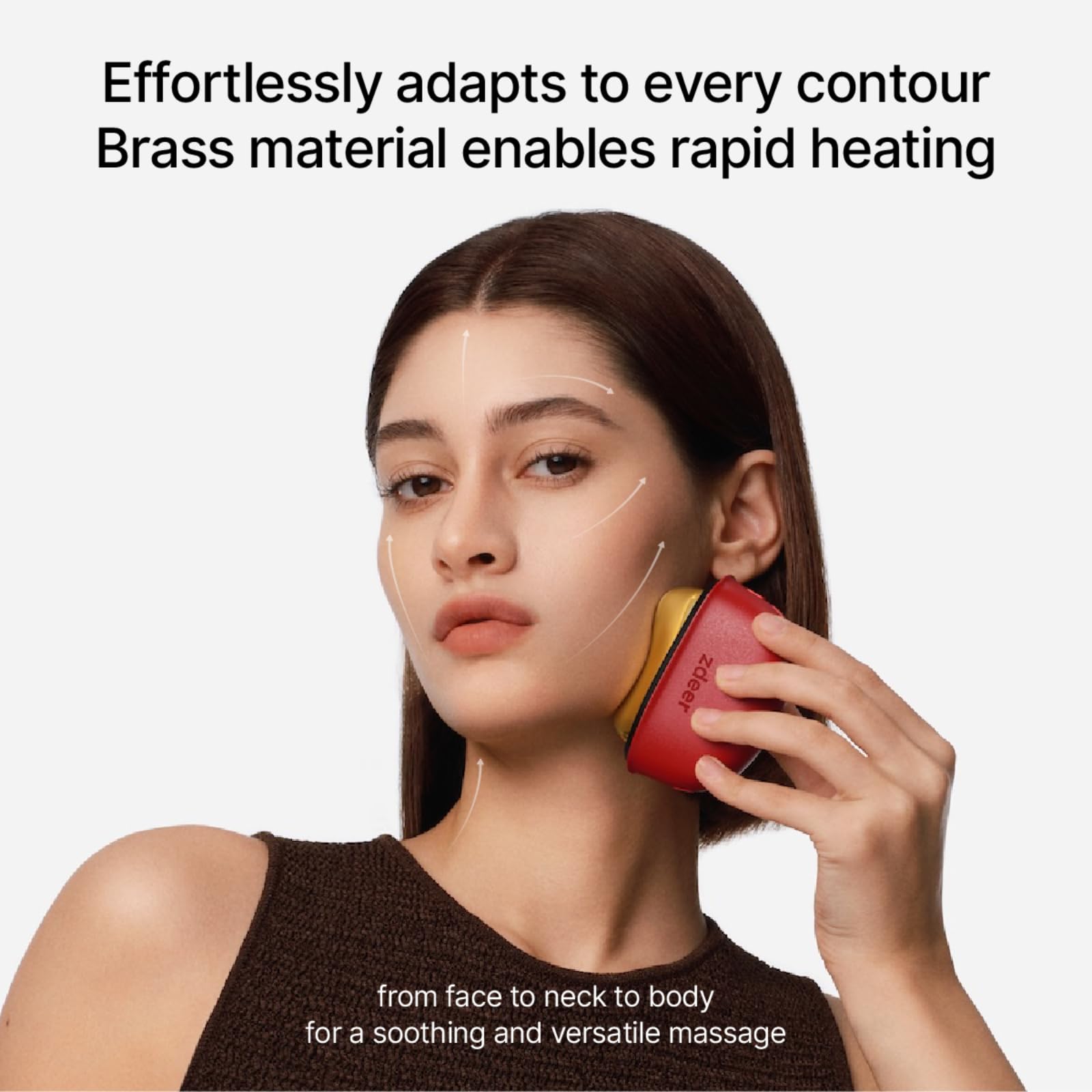 LED Red Light Therapy for Face & Neck Massager Facial Care Device – Electric Gua Sha Brass Tool with Heat & Vibration for Firming, Sculpting & Skincare, Red