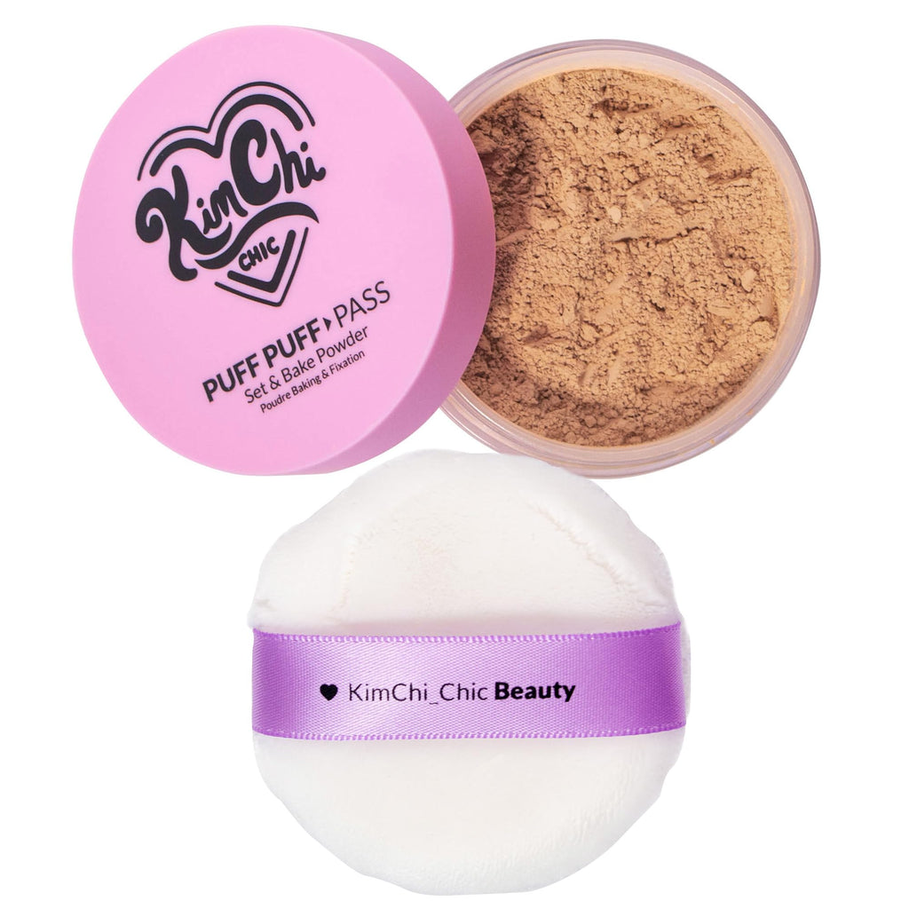 Kimchi Chic Beauty Puff Puff Pass Set and Bake Setting Powder for Makeup, Extra Fluffy Loose Face Powder Poof, Soft Natural Face Makeup for Uneven Skin Tone, 03 Translucent