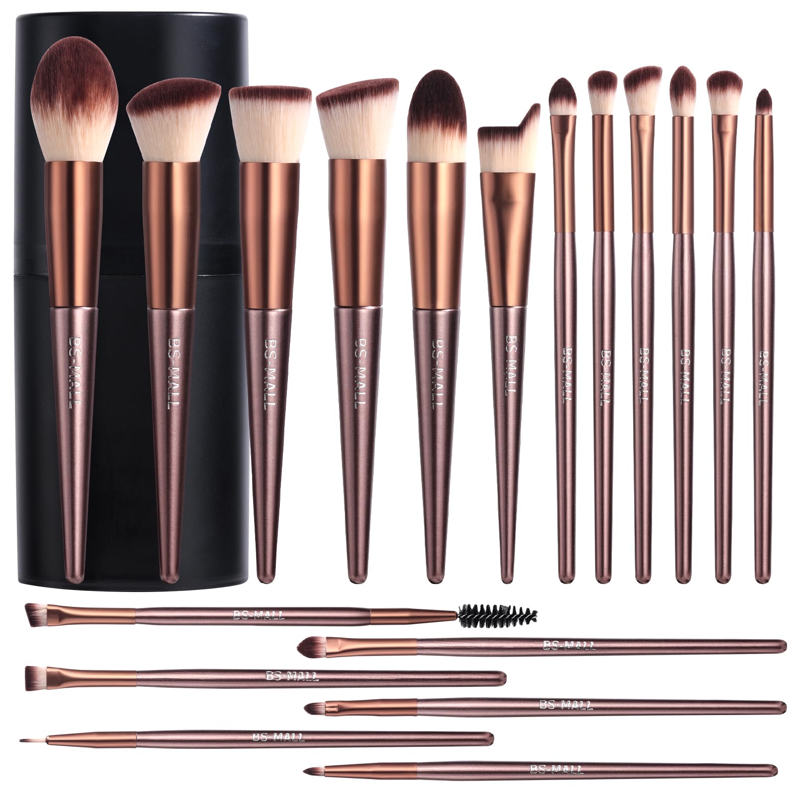 BS-MALL Professional Makeup Brush Set 18 Pcs Premium Synthetic Foundation Powder Concealers Eye Shadows Blush Makeup Brushes with Travel Case (Matte white beige)