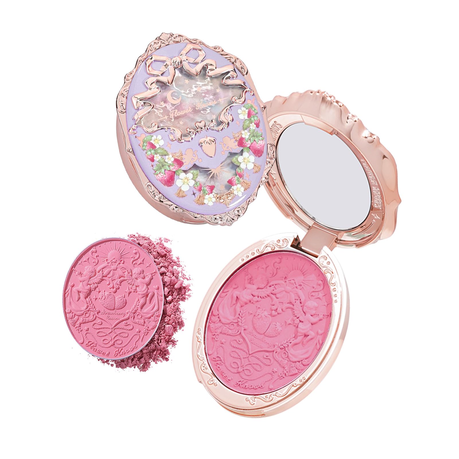 Flower Knows Strawberry Rococo Embossed Blush,Pink Matte Finish,Buildable & Blendable Powder Blush for cheeks,Natural Flush for All Skin Tones(03 Classic Ballet,5g)