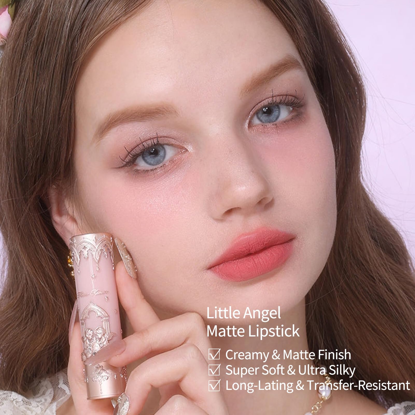 Flower Knows Little Angel Matte Lipstick,Super Soft & Ultra Silky Lip Mud Stick,Long Lasting & Moisturizing Vegan Lip Makeup for Girls&Women,Velvety Brown Finish(C09 Dark Angel)